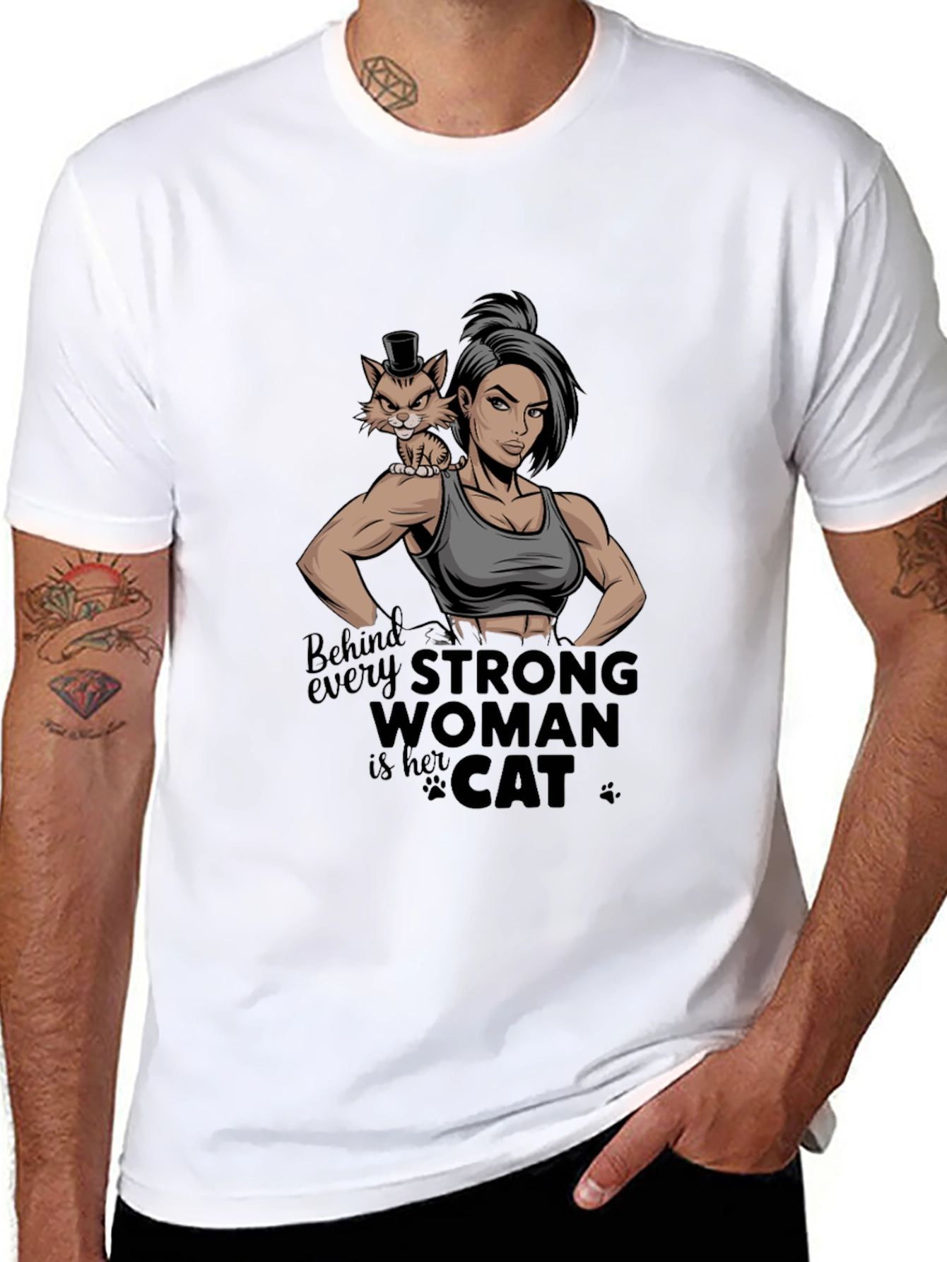 Strong Woman Cat Lover Graphic Tee
