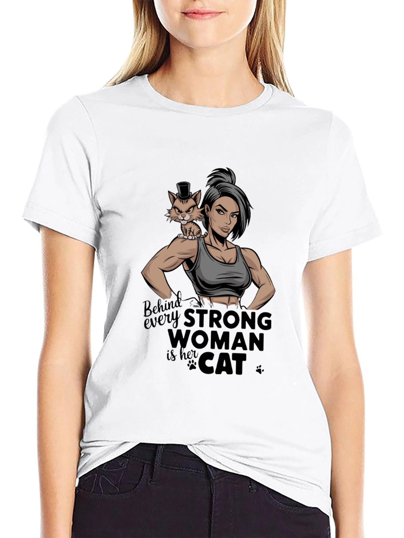 Strong Woman Cat Lover Graphic Tee