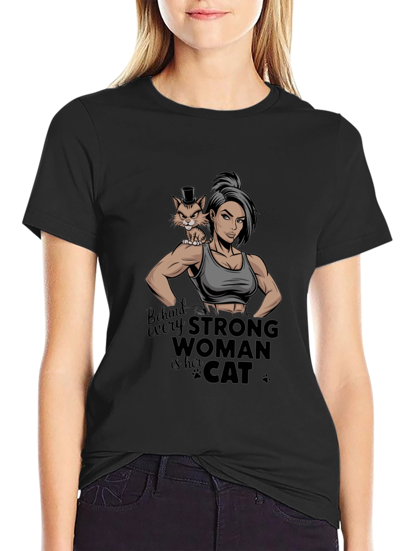 Strong Woman Cat Lover Graphic Tee