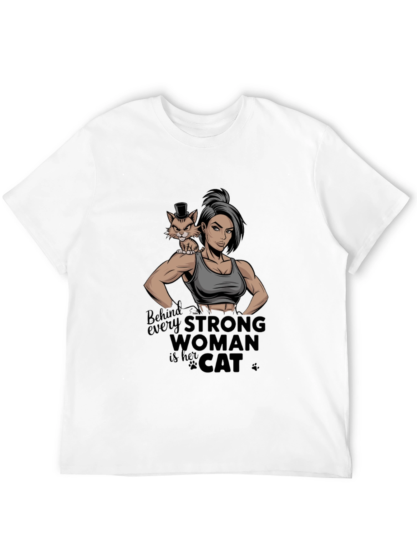 Strong Woman Cat Lover Graphic Tee