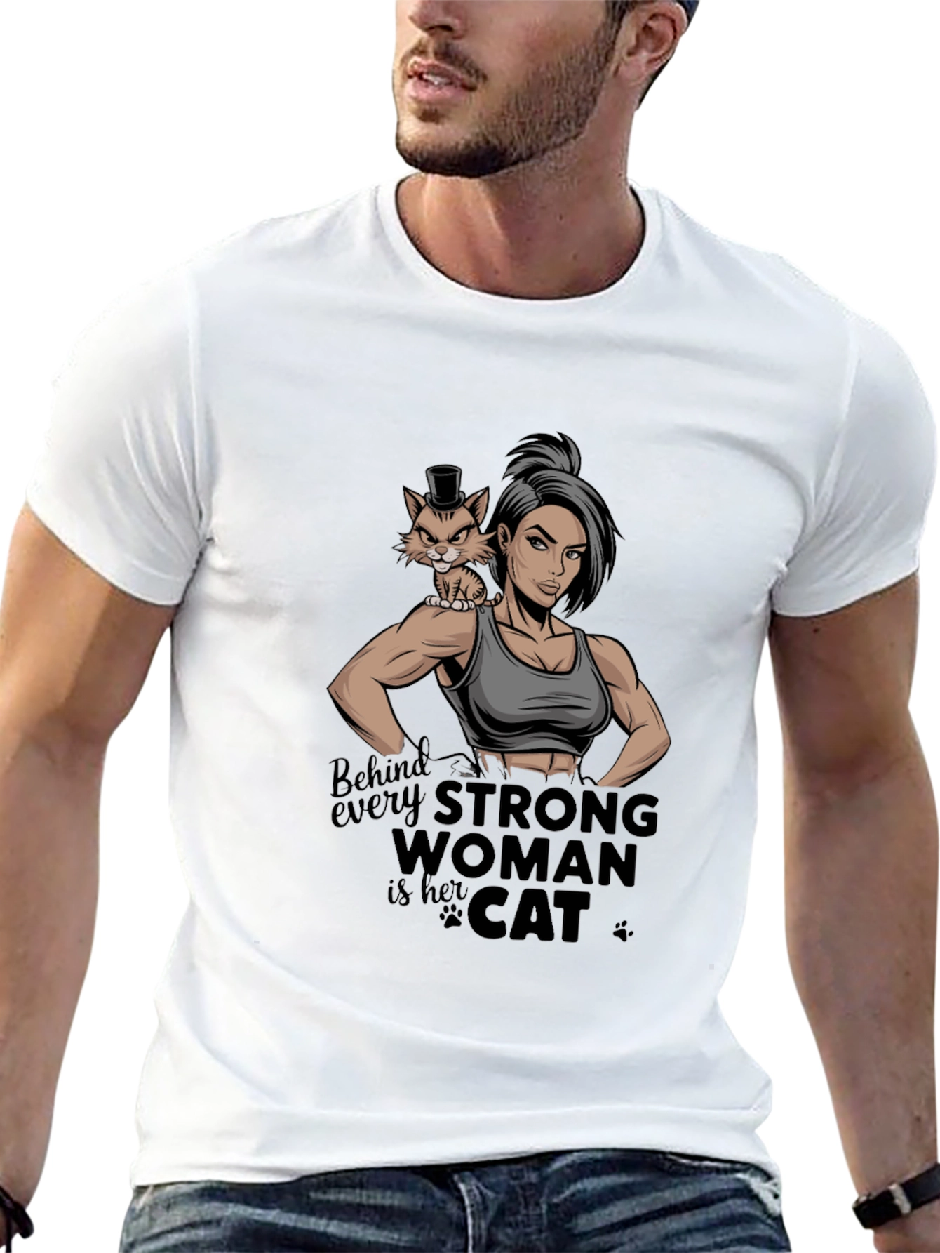 Strong Woman Cat Lover Graphic Tee