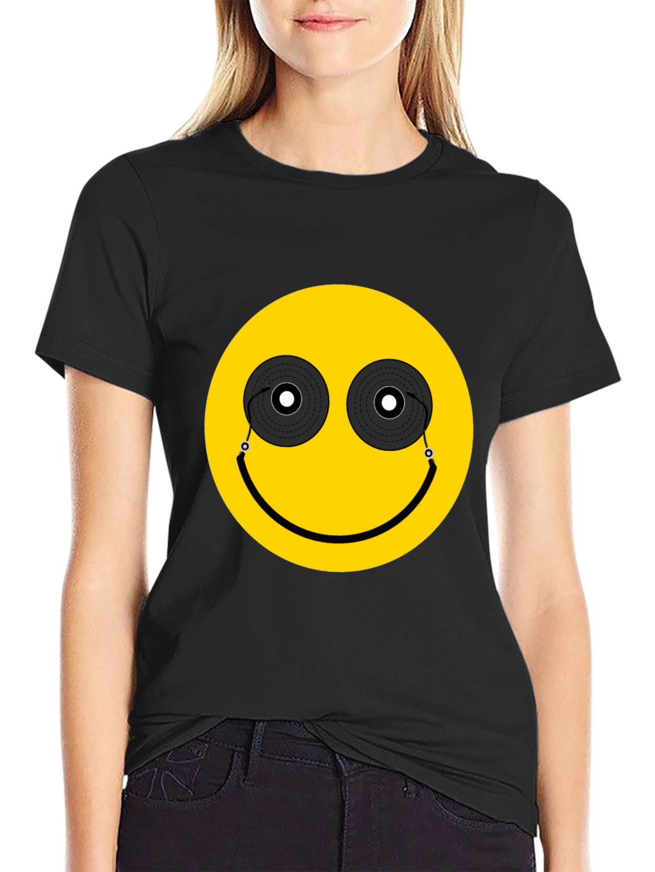 DJ Smiley Face Graphic Tee - Black