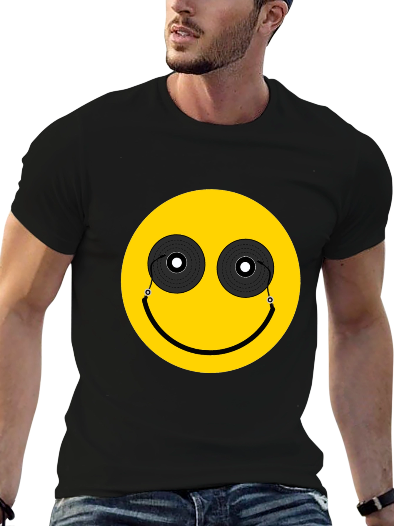 DJ Smiley Face Graphic Tee - Black
