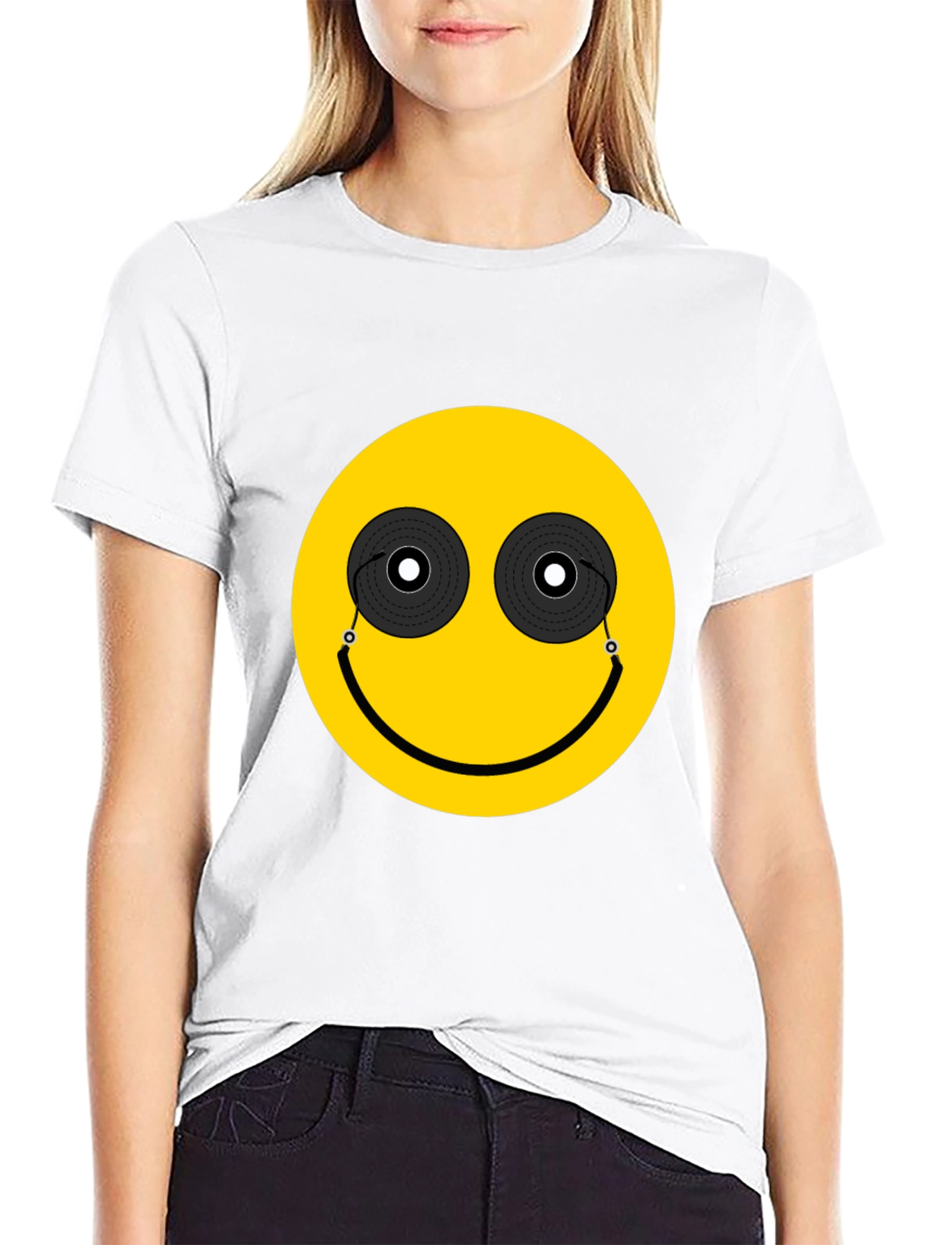 DJ Smiley Face Graphic Tee - Black
