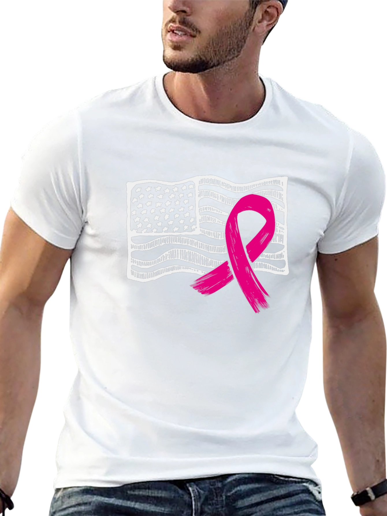 Breast Cancer Awareness American Flag T-Shirt