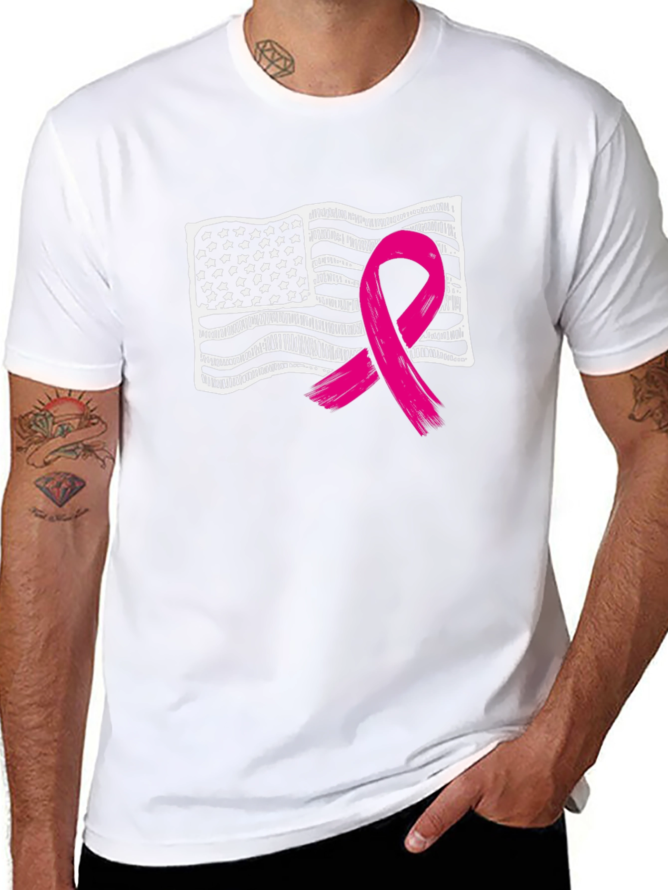 Breast Cancer Awareness American Flag T-Shirt