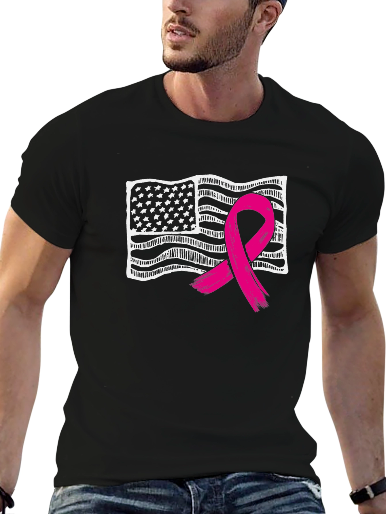 Breast Cancer Awareness American Flag T-Shirt