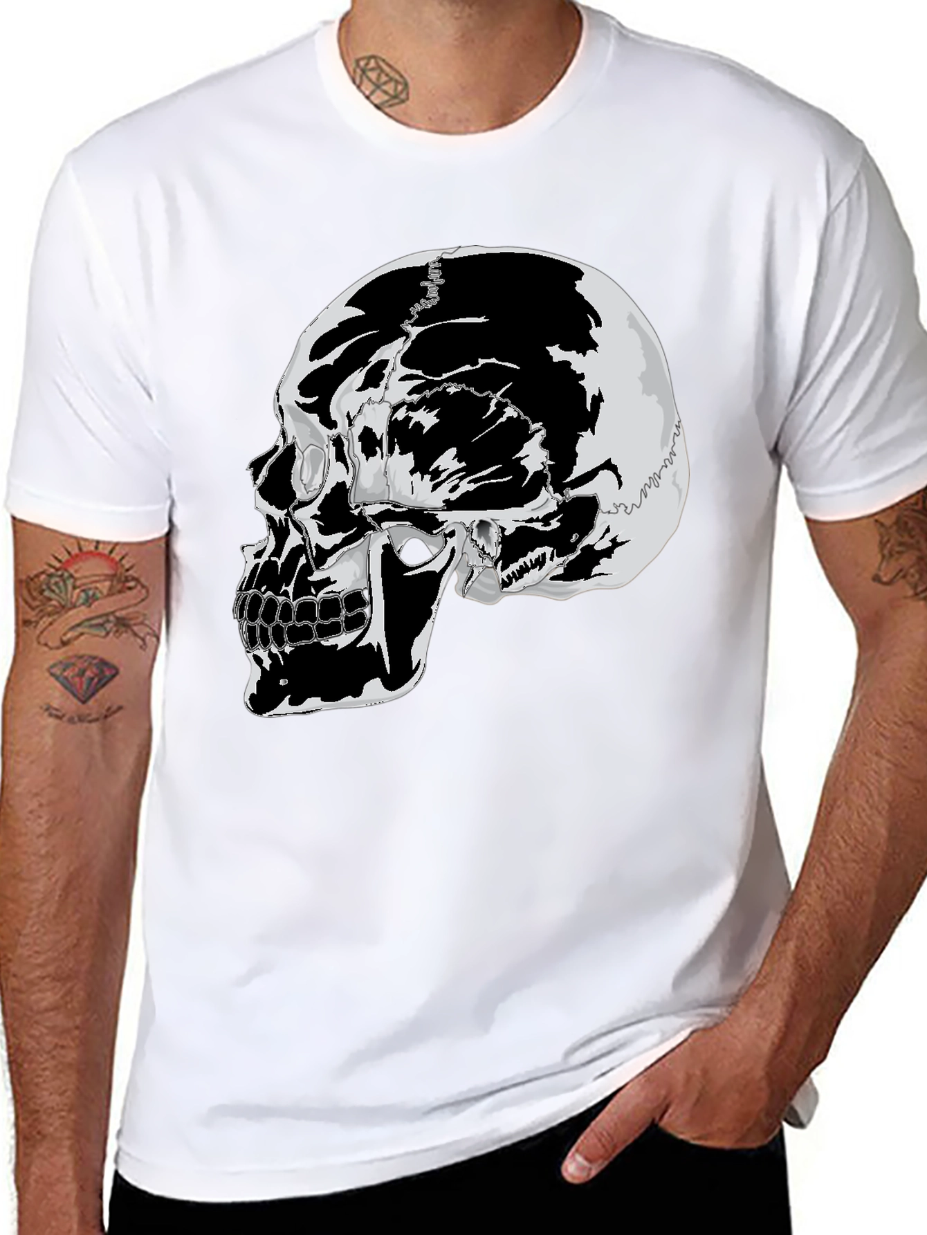 Skull Graphic Tee - Black Cotton T-Shirt