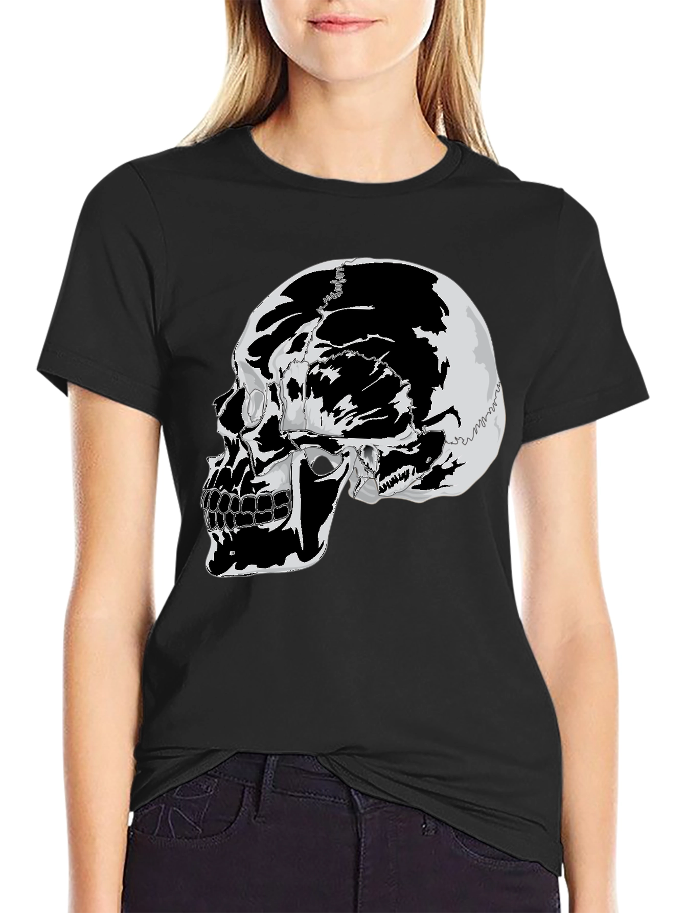 Skull Graphic Tee - Black Cotton T-Shirt