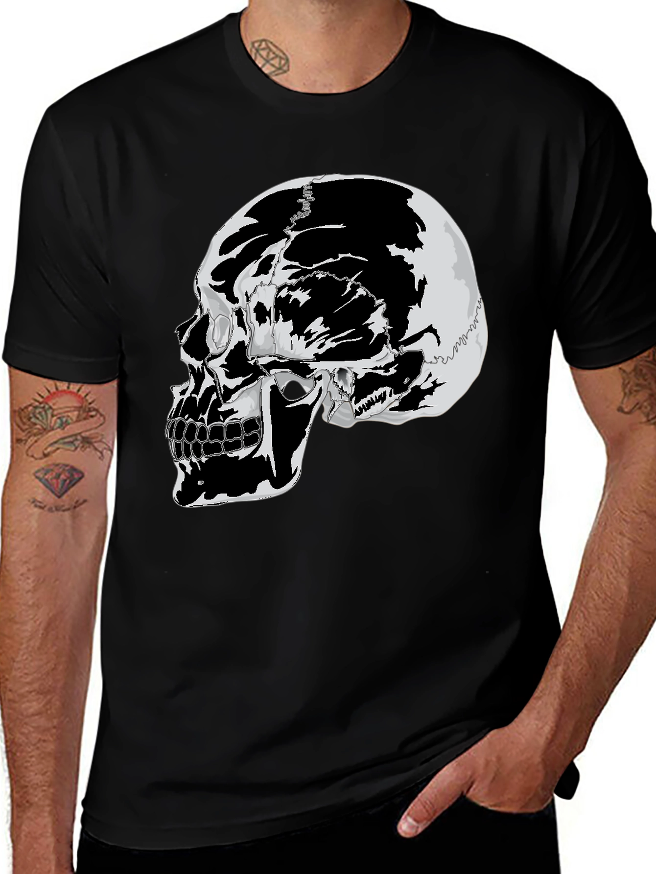 Skull Graphic Tee - Black Cotton T-Shirt