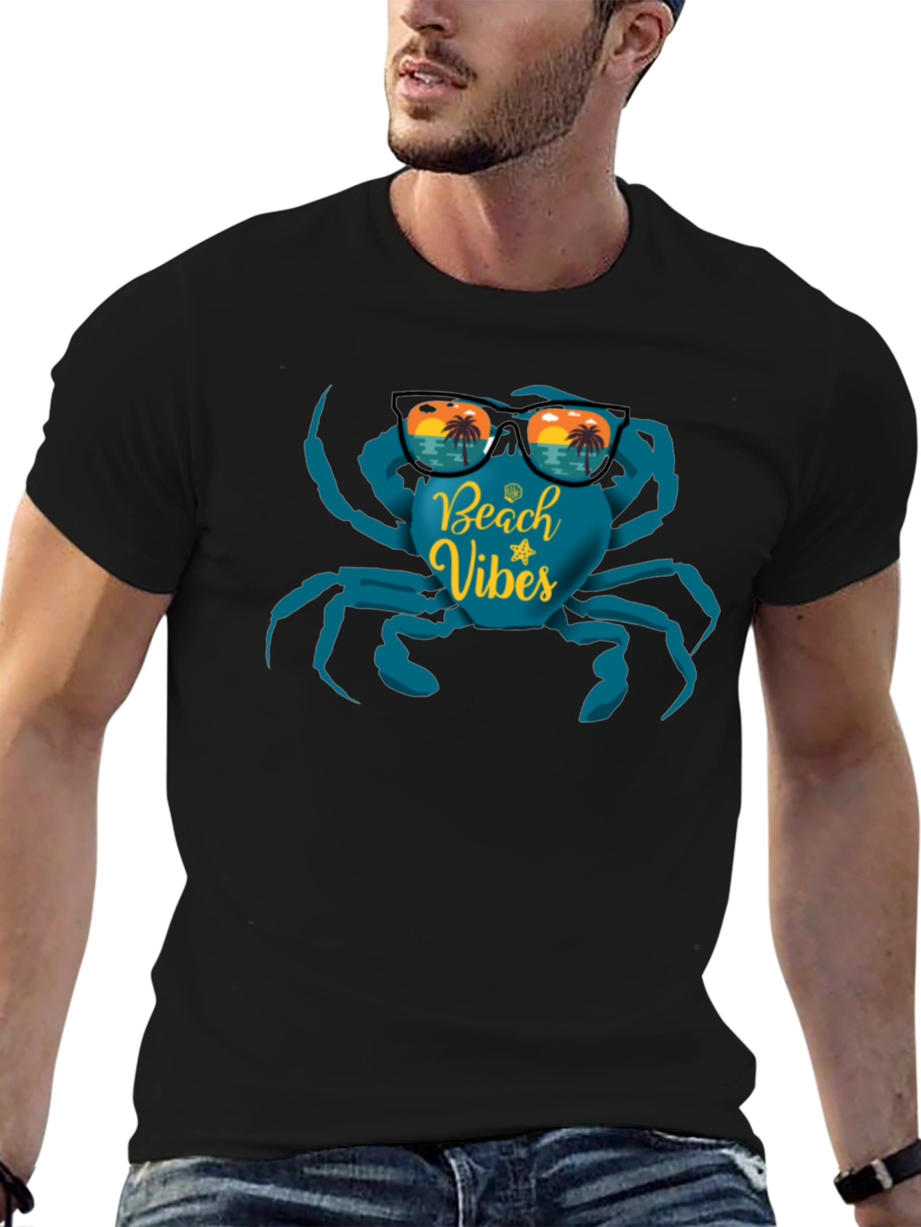 Beach Vibes Crab Graphic T-Shirt - Black