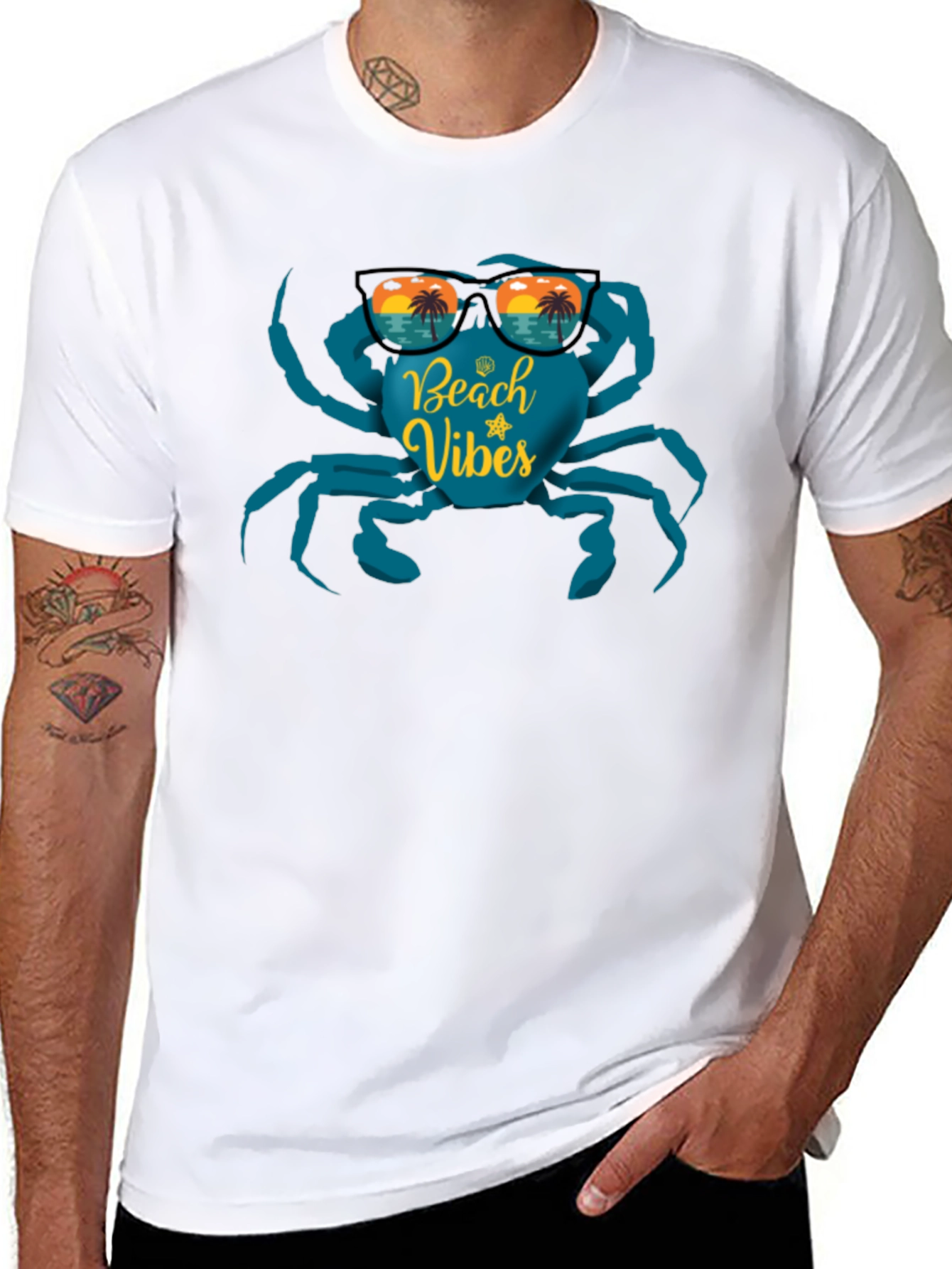 Beach Vibes Crab Graphic T-Shirt - Black