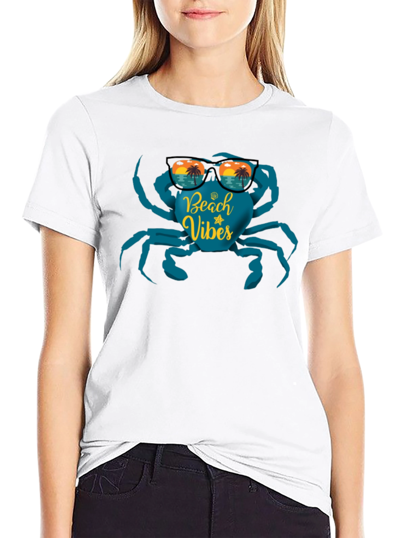 Beach Vibes Crab Graphic T-Shirt - Black