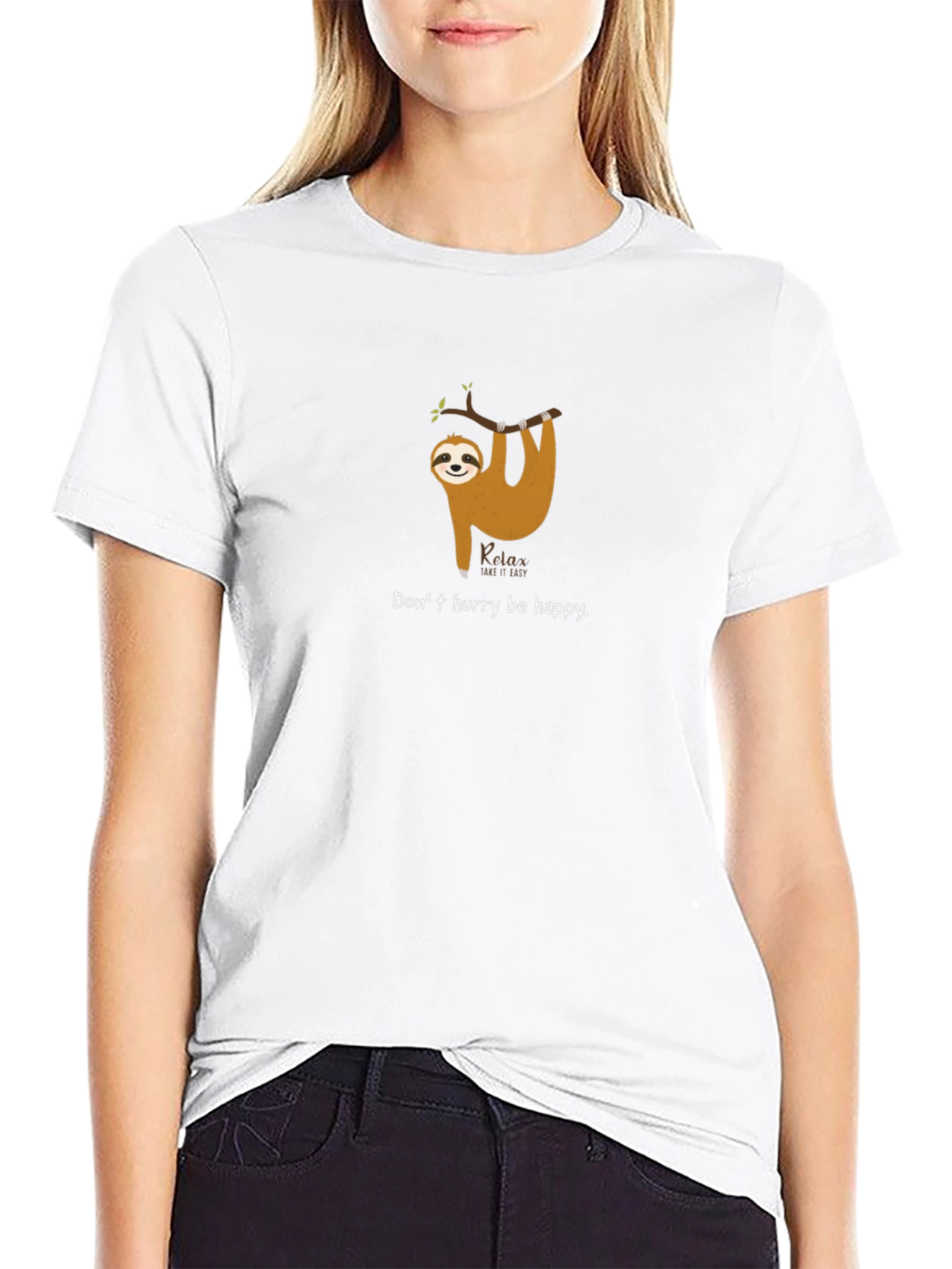 Relax Sloth Graphic Tee - Dont Hurry Be Happy
