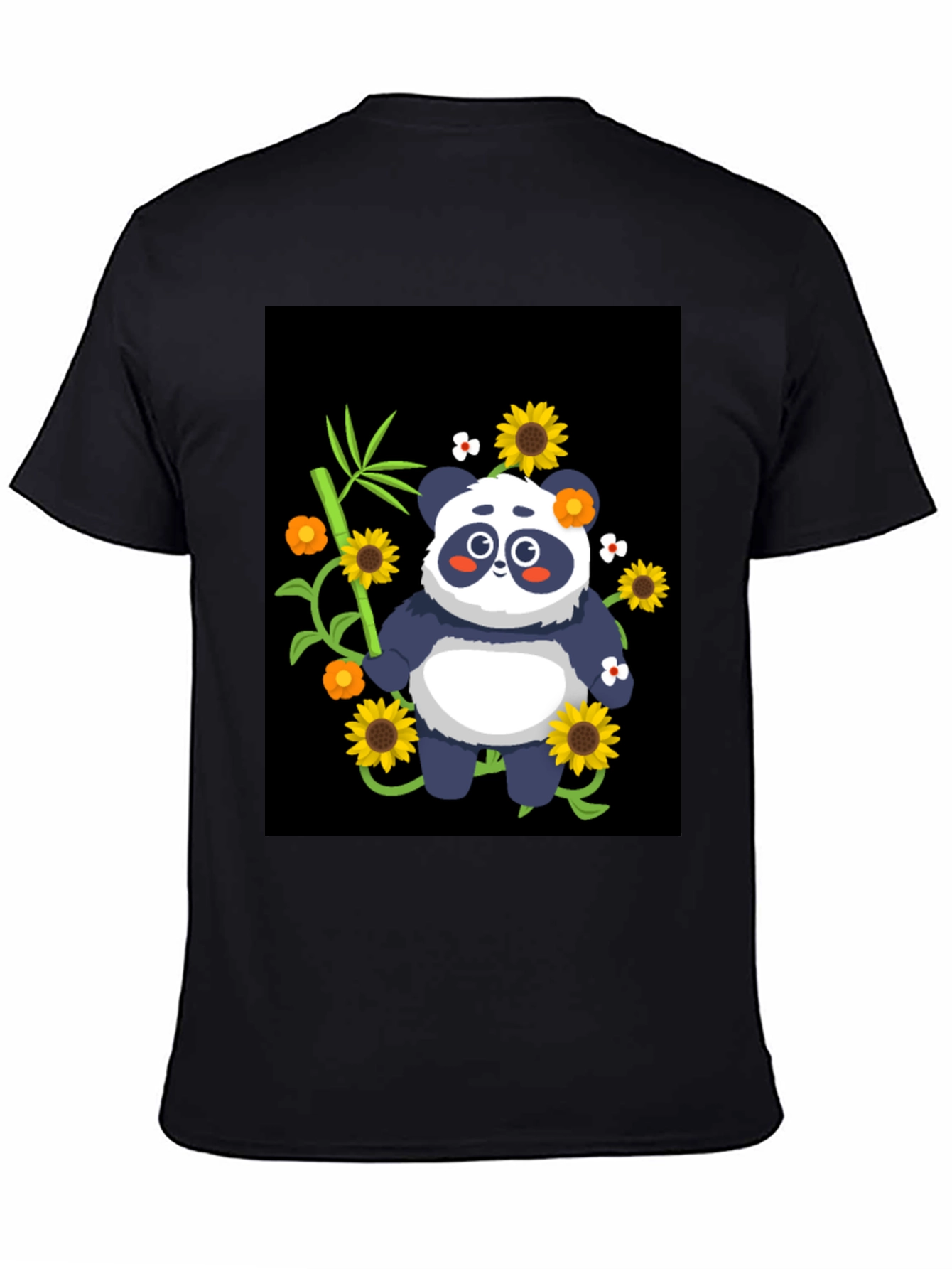 Panda & Sunflower Graphic Black T-Shirt