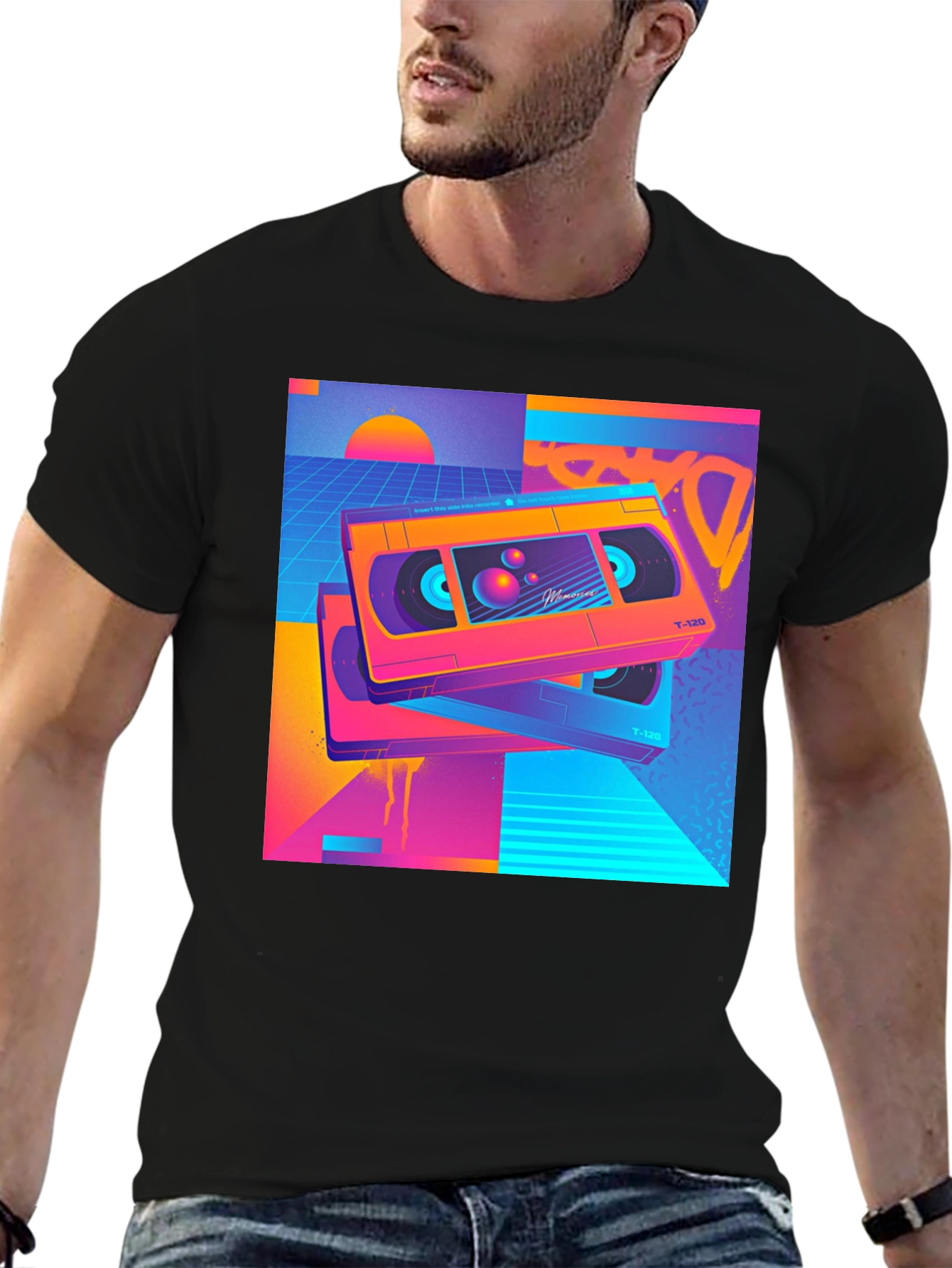 Retro Wave VHS T-Shirt - 80s Aesthetic Design