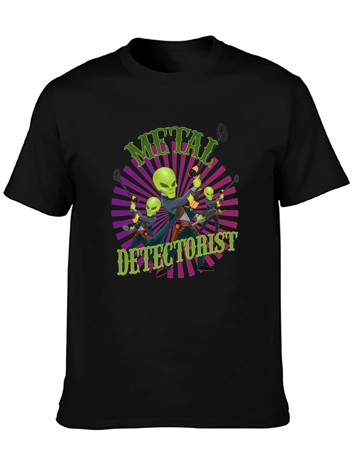 Metal Detectorist Alien Invasion Black T-Shirt