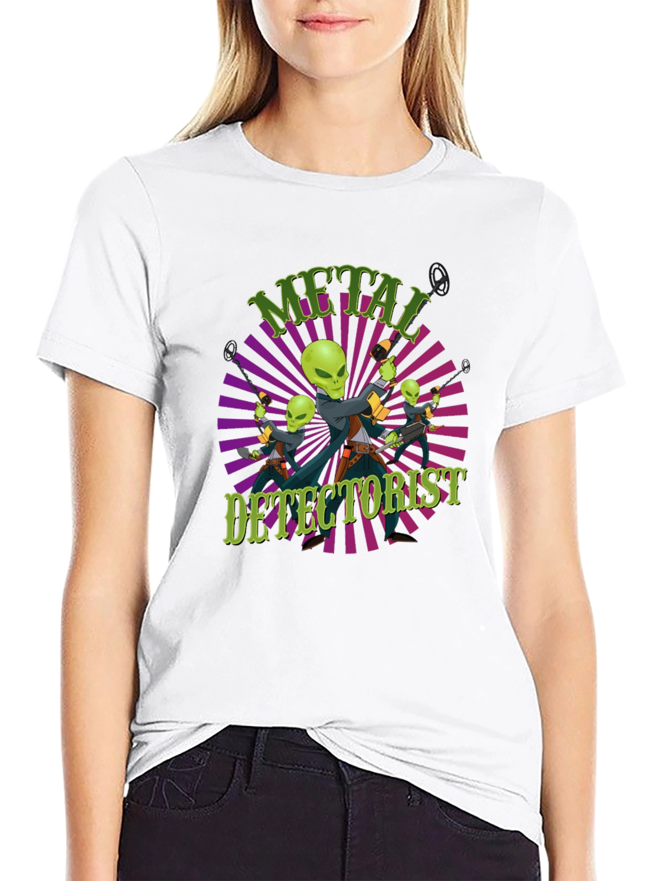 Metal Detectorist Alien Invasion Black T-Shirt
