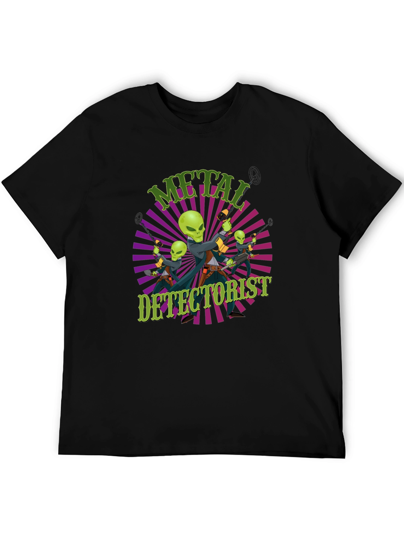 Metal Detectorist Alien Invasion Black T-Shirt