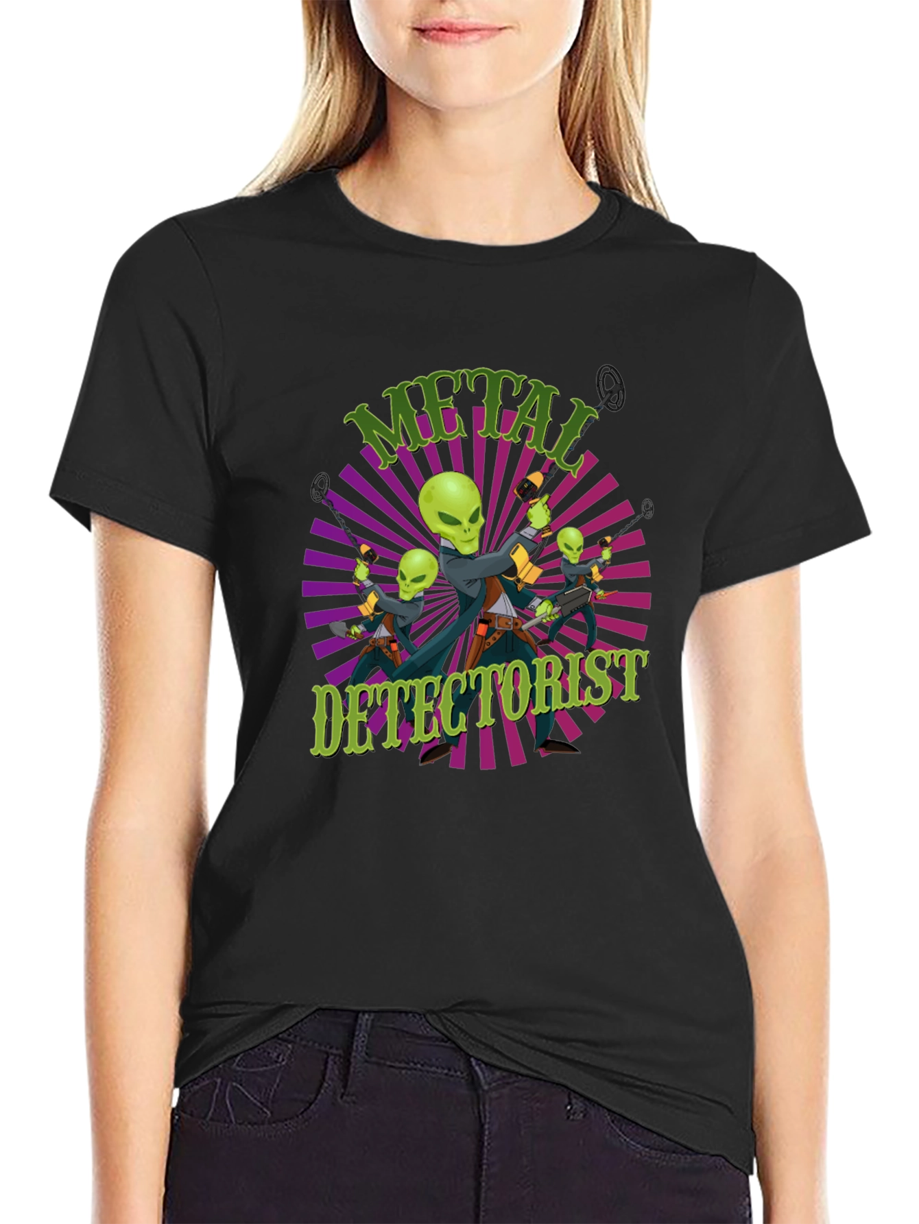 Metal Detectorist Alien Invasion Black T-Shirt