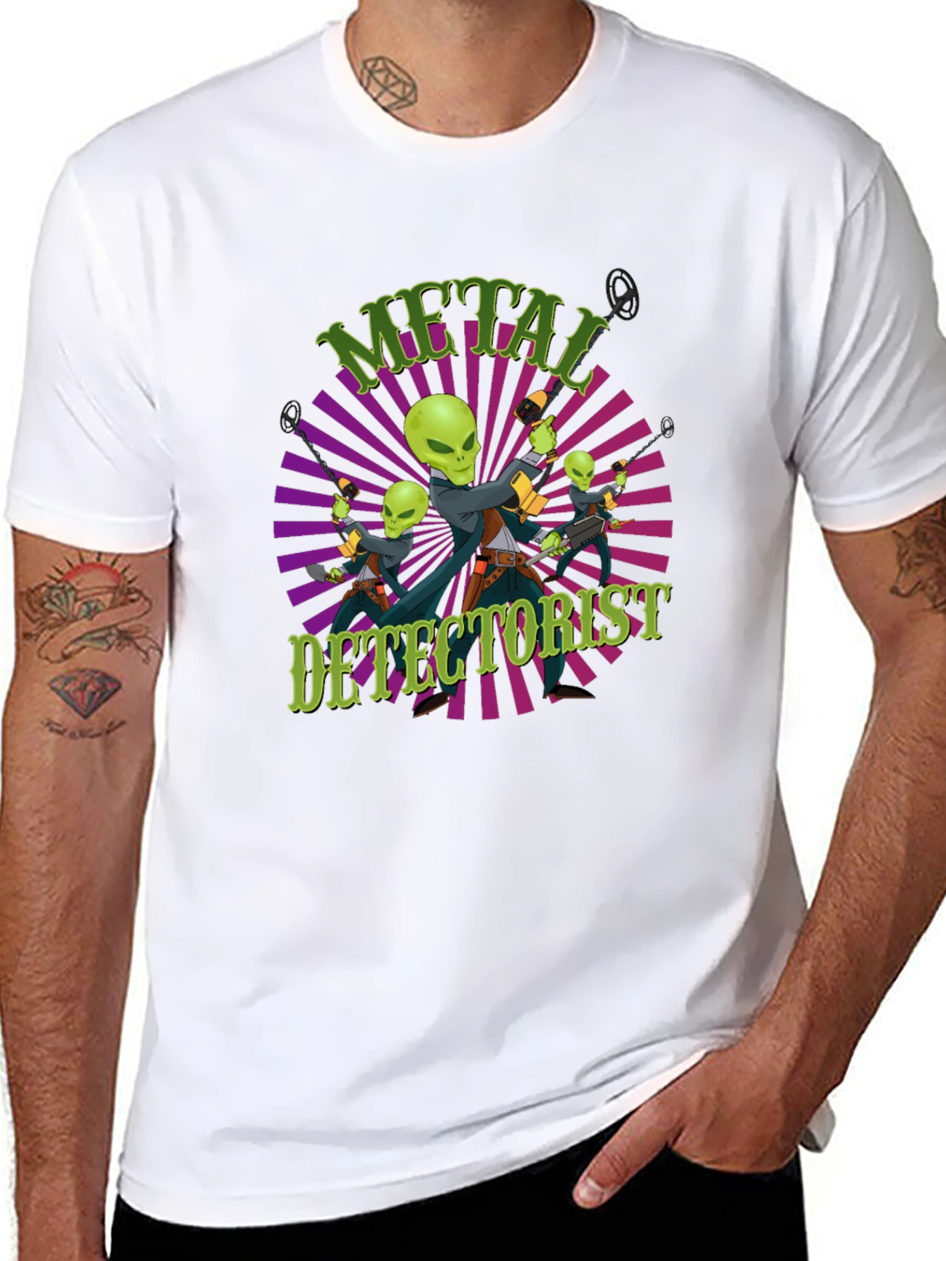 Metal Detectorist Alien Invasion Black T-Shirt