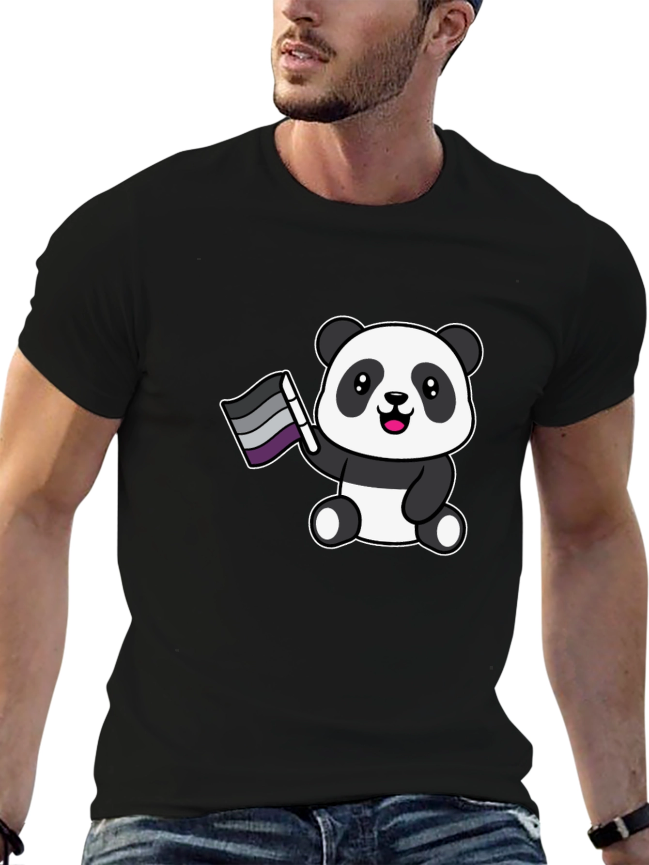 Cute Ace Panda Graphic Tee - Black