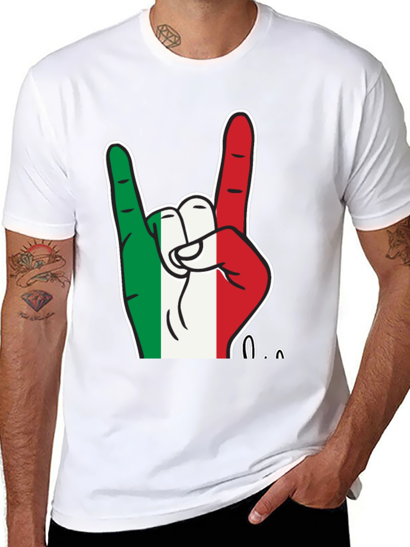 Italian Flag Hand Rock On T-Shirt