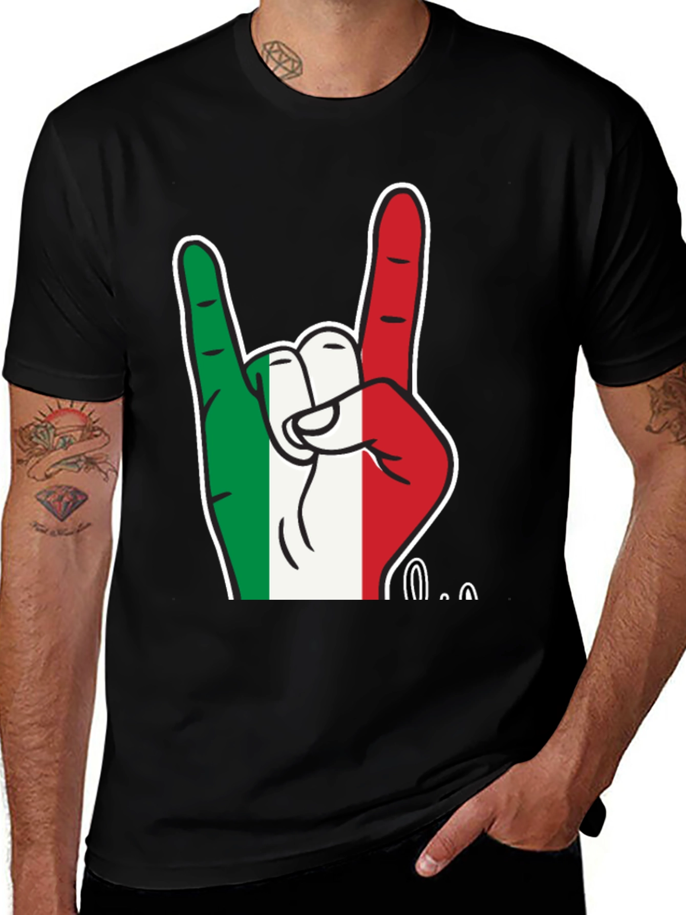 Italian Flag Hand Rock On T-Shirt