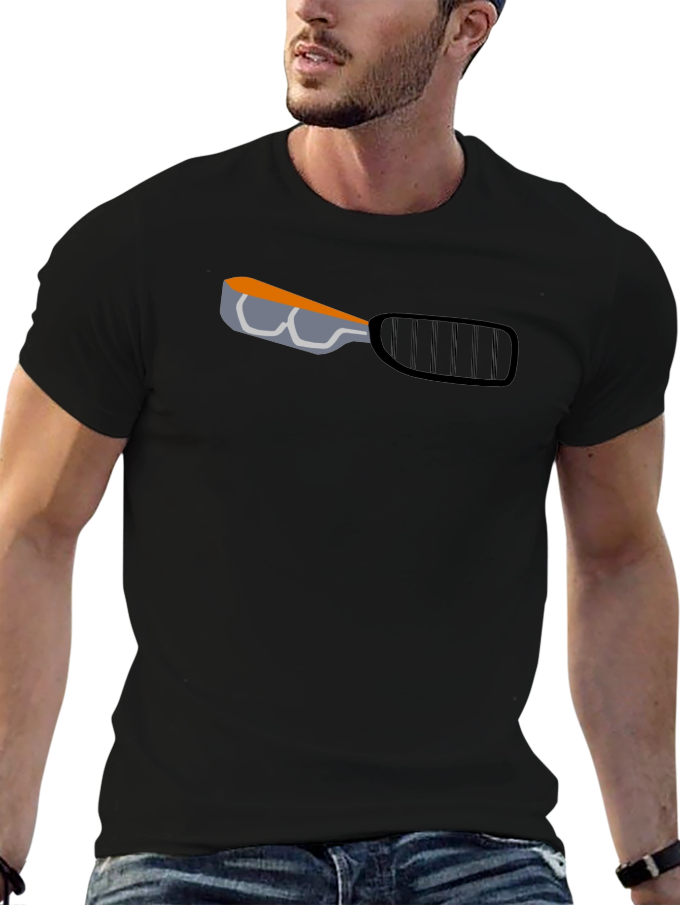 Mens Black T-Shirt with Racket Graphic