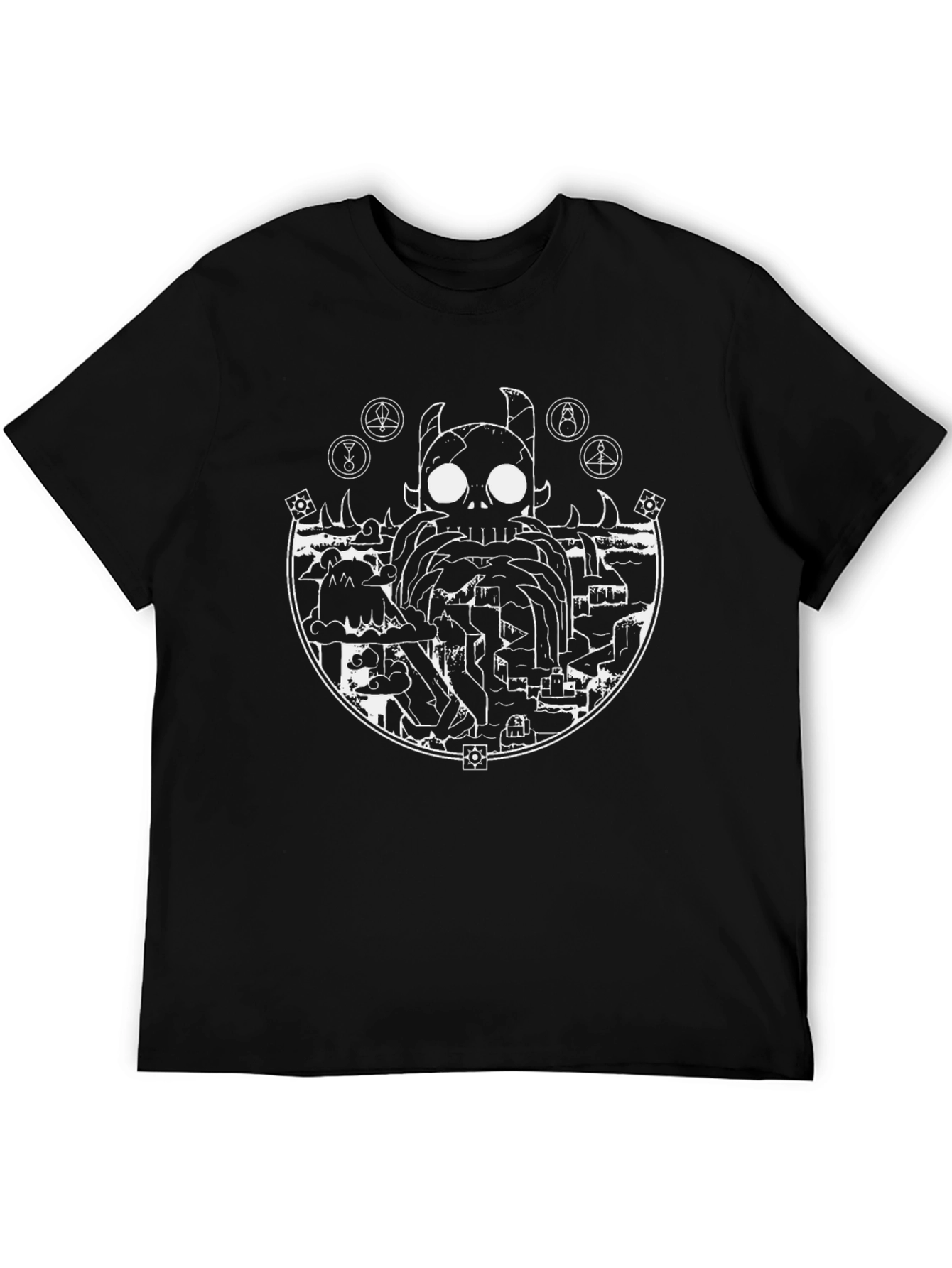 Occult Skull Graphic Tee - Black Cotton