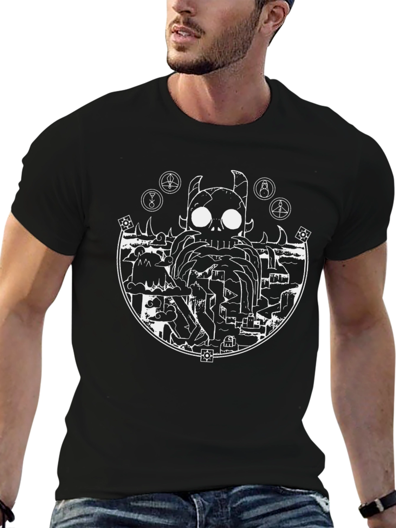 Occult Skull Graphic Tee - Black Cotton