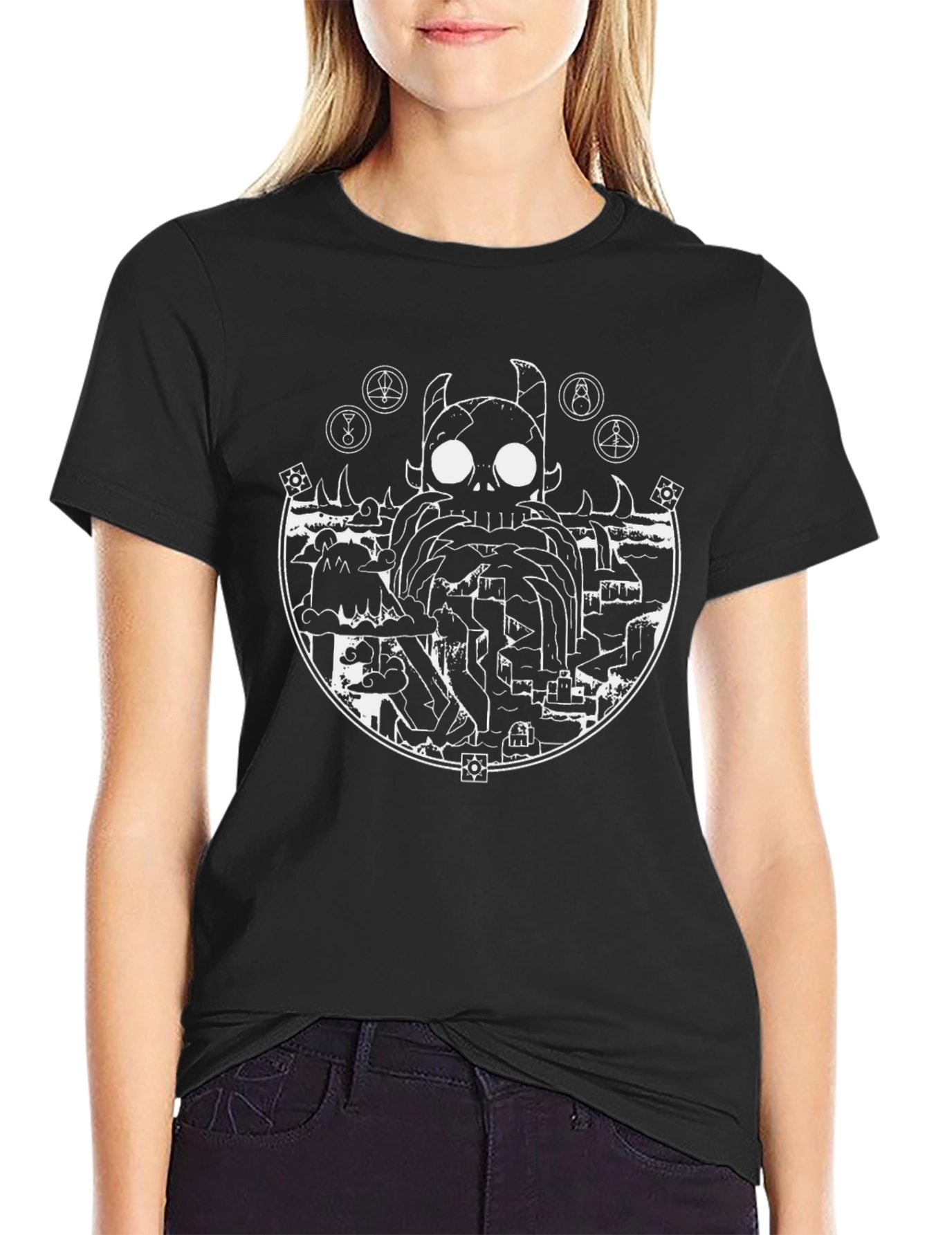Occult Skull Graphic Tee - Black Cotton