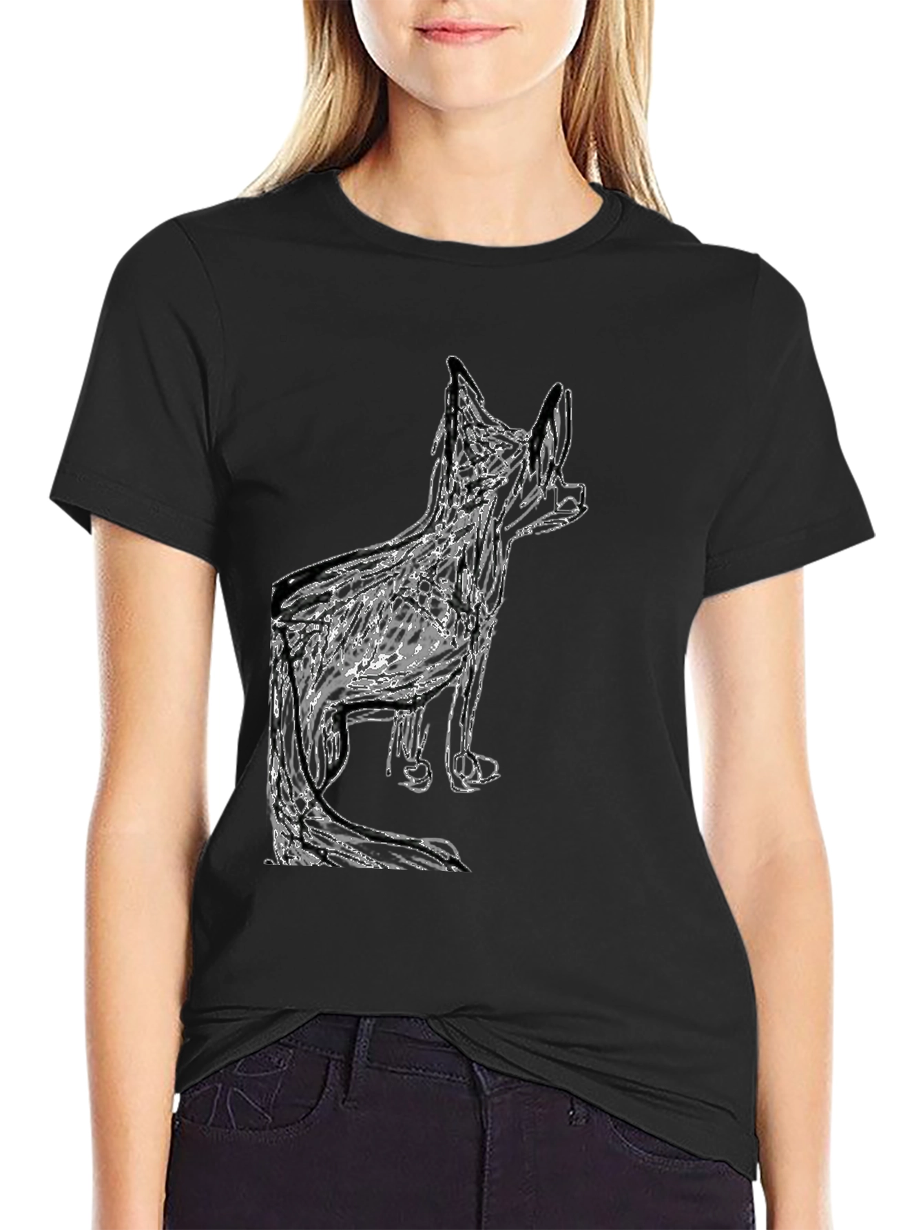 Abstract Dog Graphic Black T-Shirt