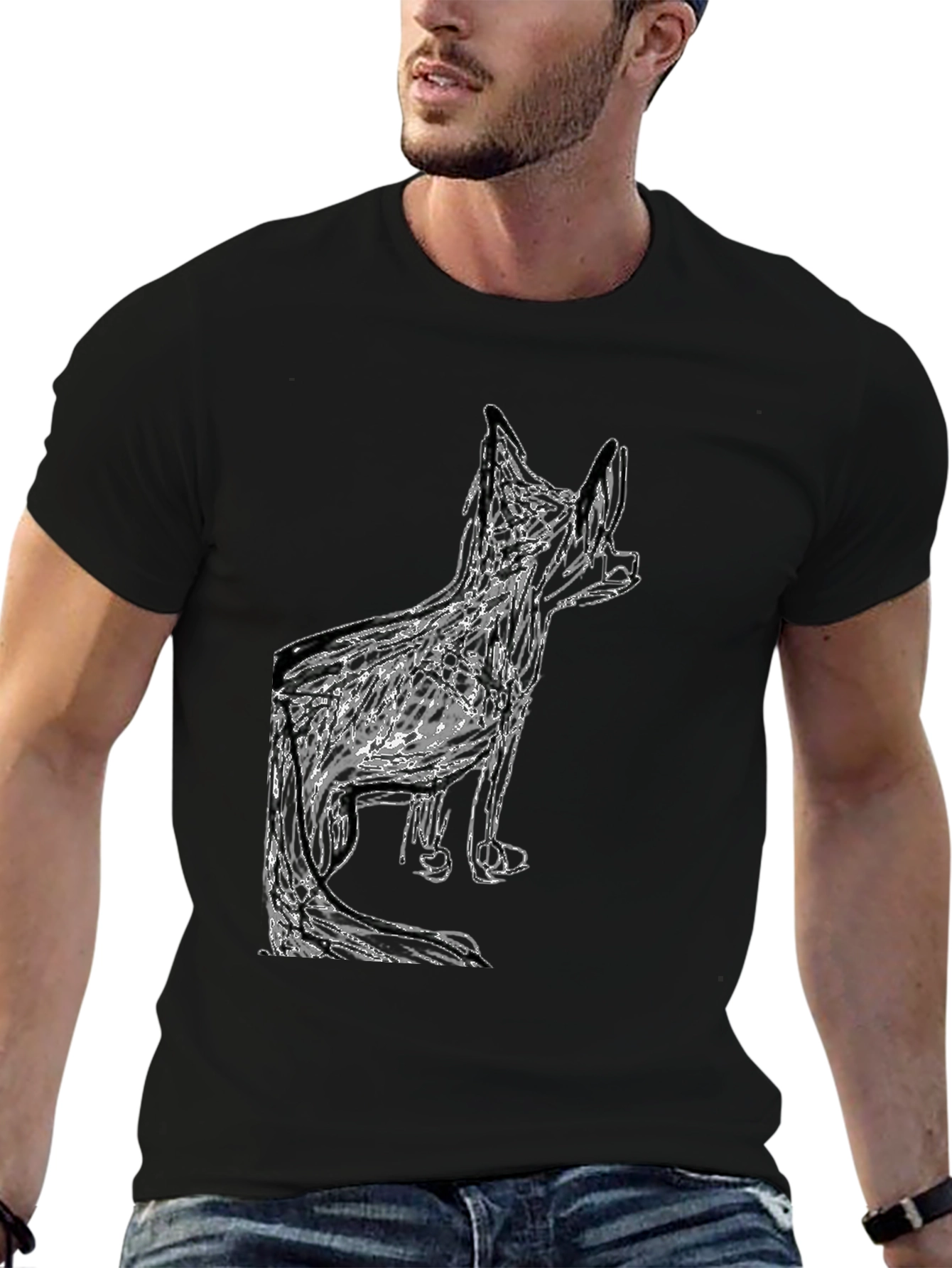 Abstract Dog Graphic Black T-Shirt