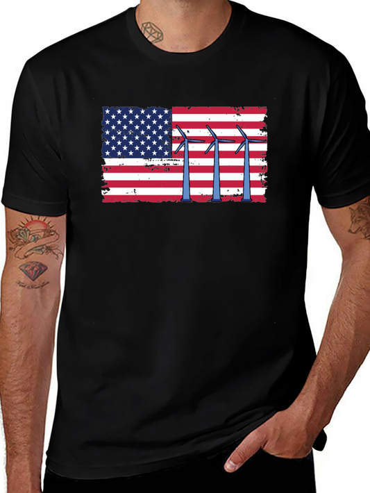 American Flag Wind Turbine Graphic Tee