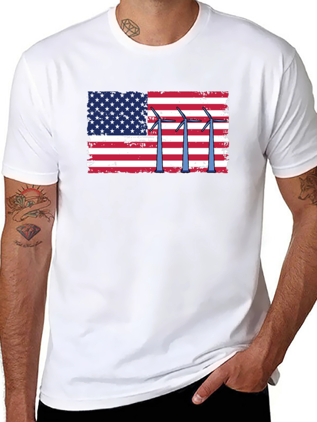 American Flag Wind Turbine Graphic Tee