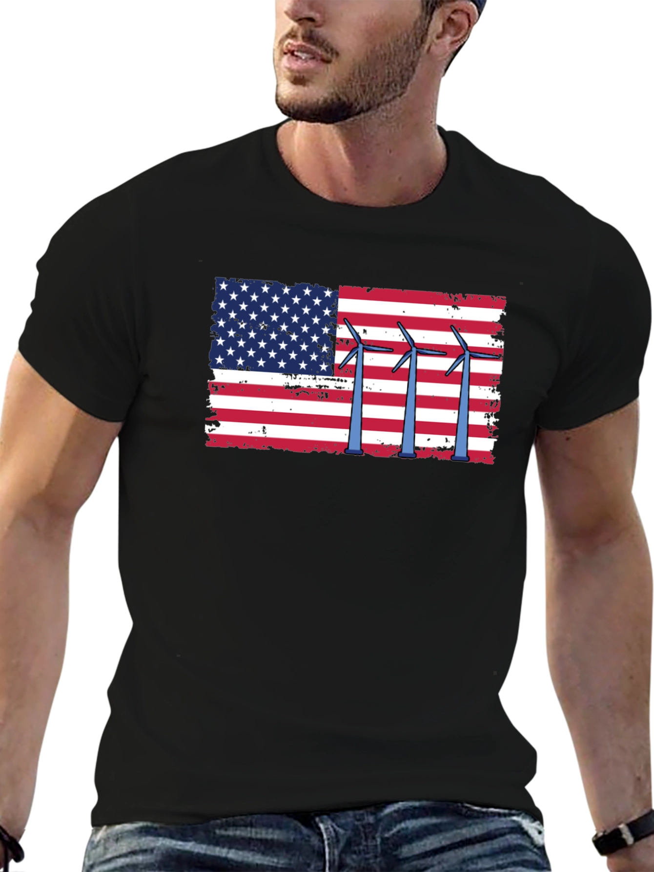 American Flag Wind Turbine Graphic Tee