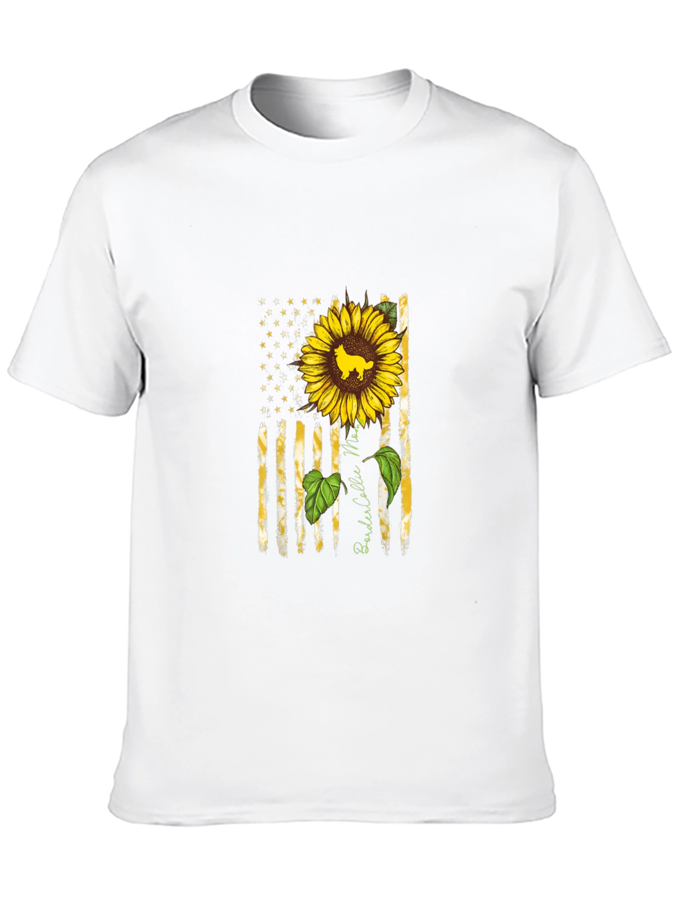 Border Collie Sunflower American Flag T-Shirt