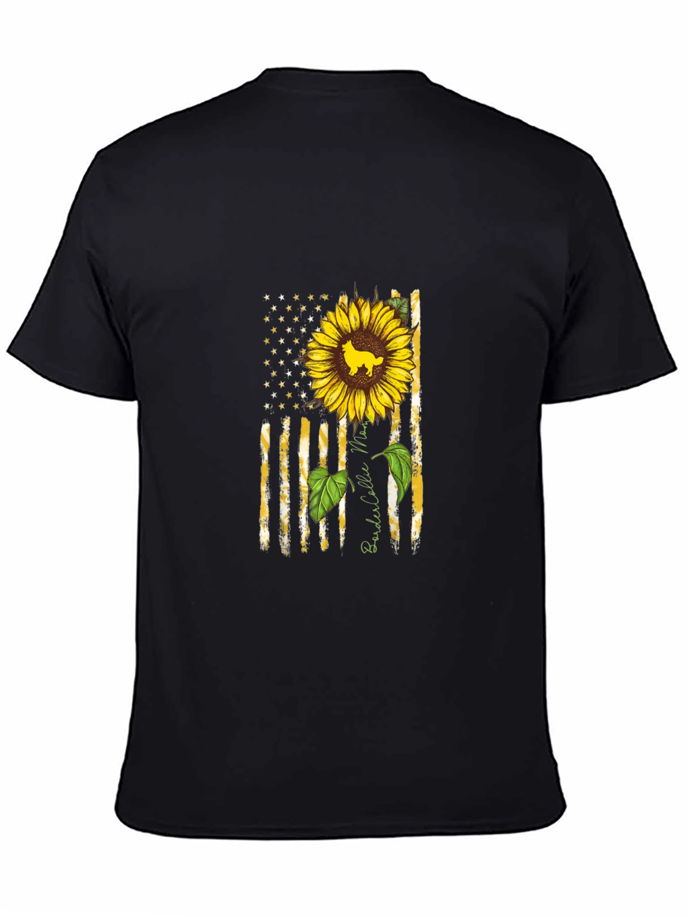 Border Collie Sunflower American Flag T-Shirt
