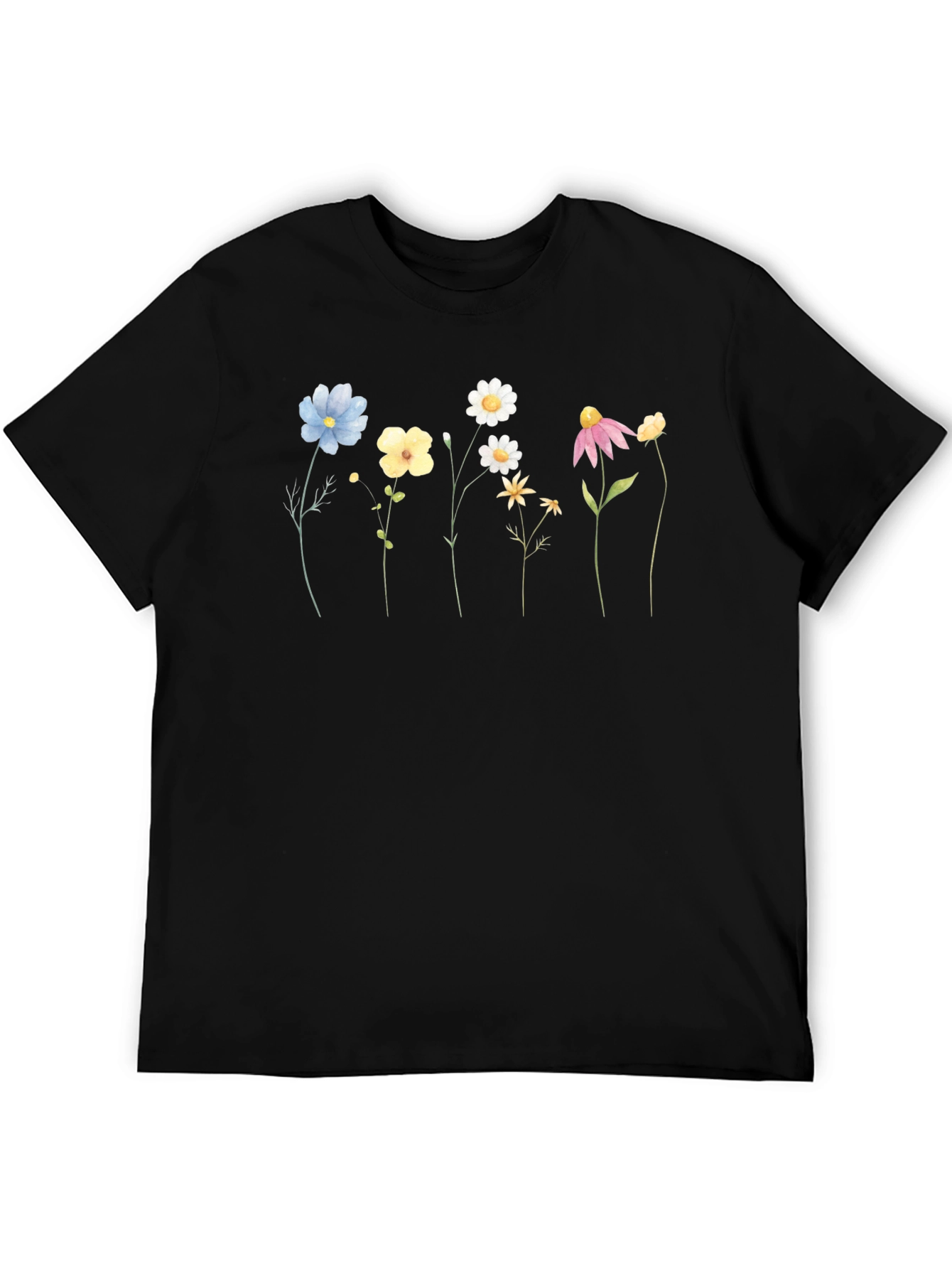 Floral Line Art Black T-Shirt