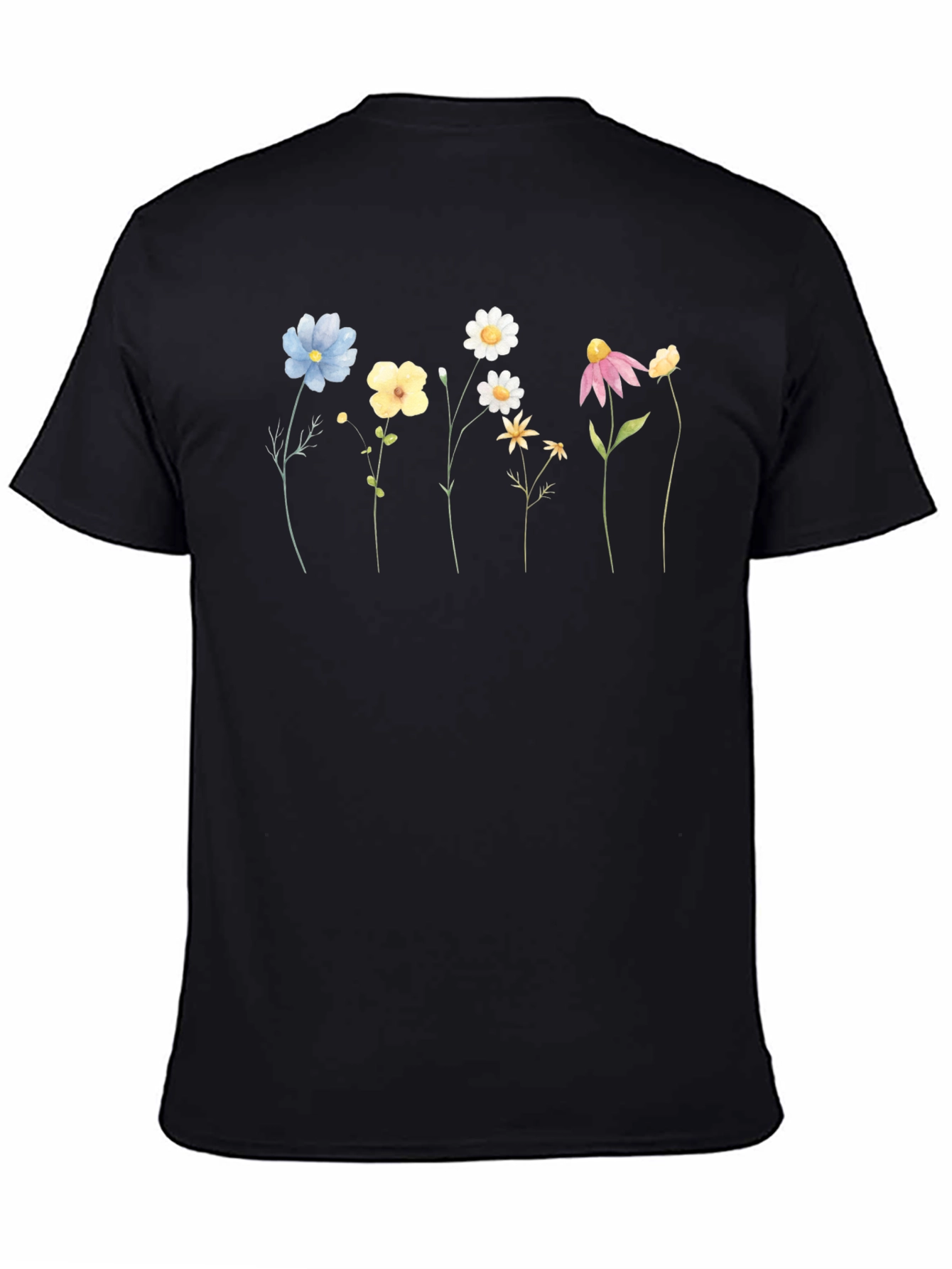 Floral Line Art Black T-Shirt
