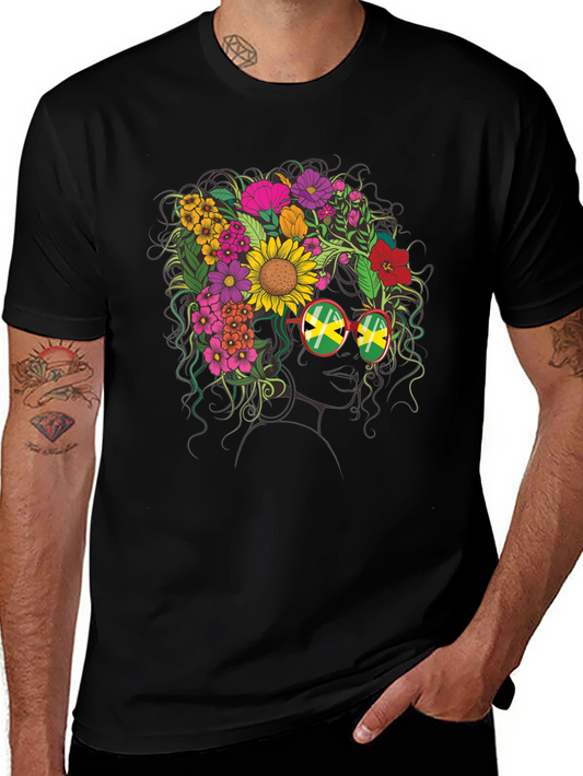 Floral Jamaican Flag Glasses T-Shirt