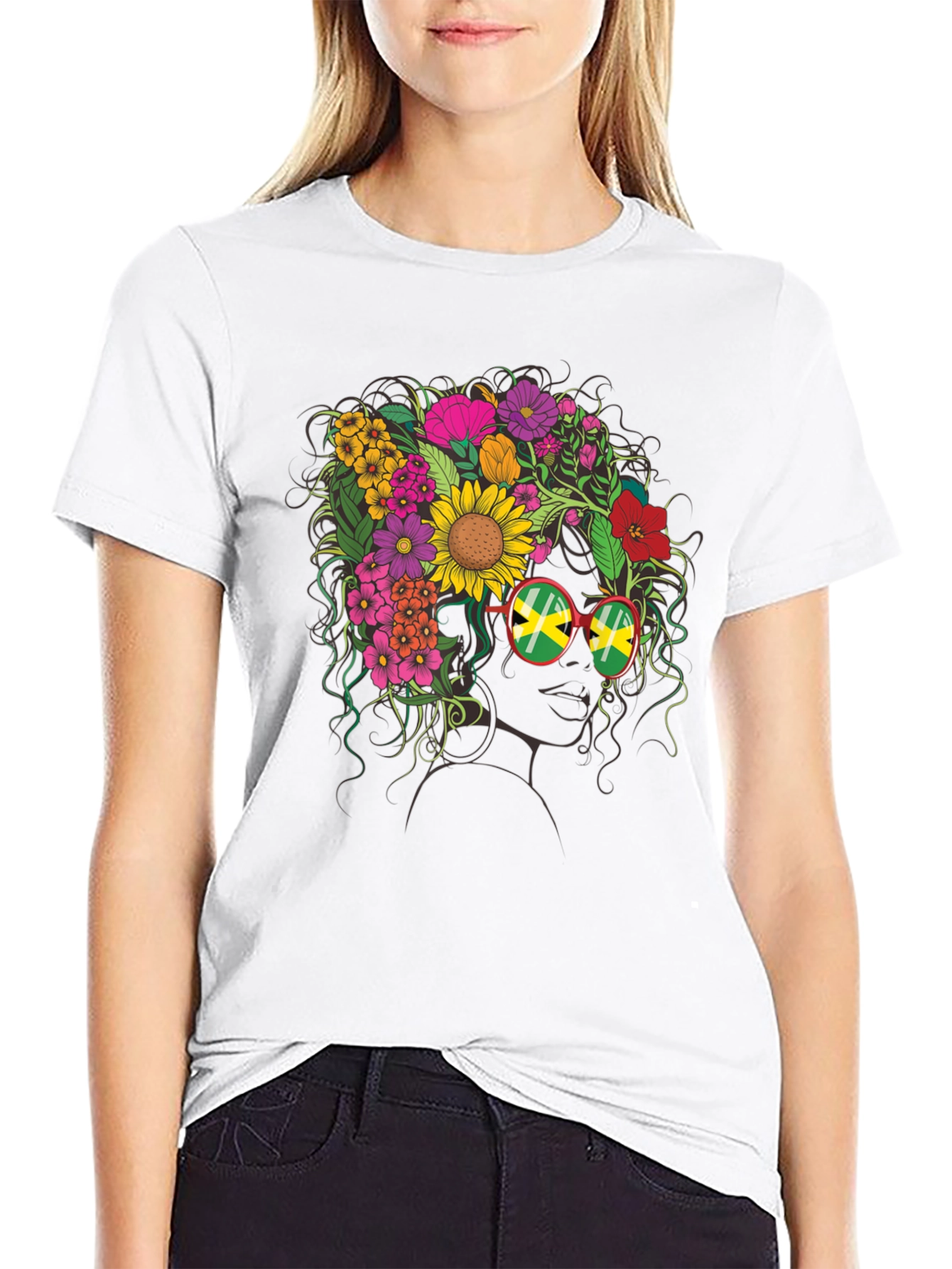 Floral Jamaican Flag Glasses T-Shirt