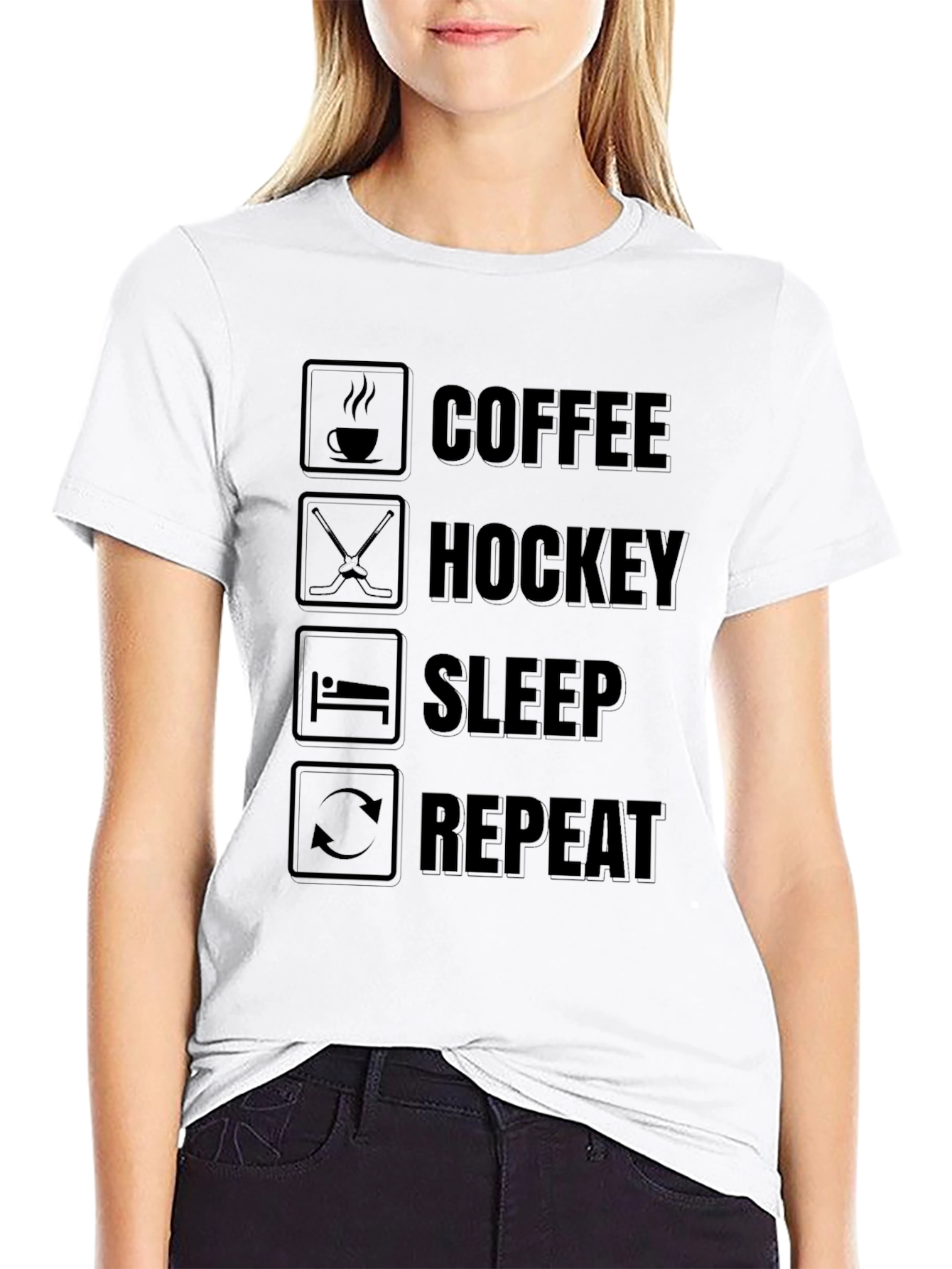 Coffee Hockey Sleep Repeat Graphic T-Shirt