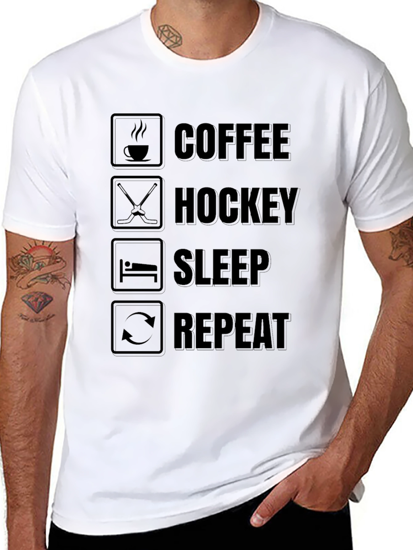 Coffee Hockey Sleep Repeat Graphic T-Shirt