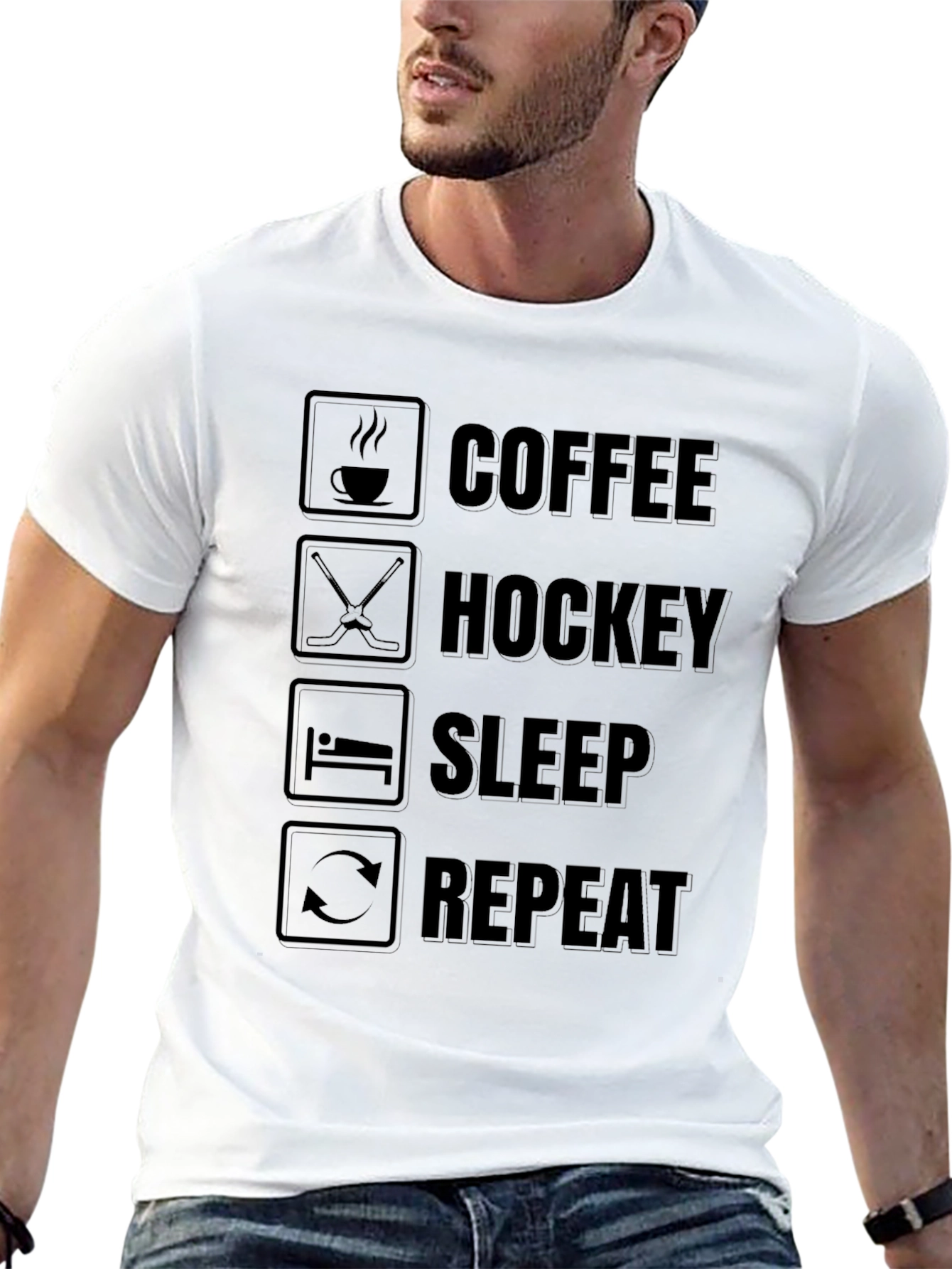 Coffee Hockey Sleep Repeat Graphic T-Shirt