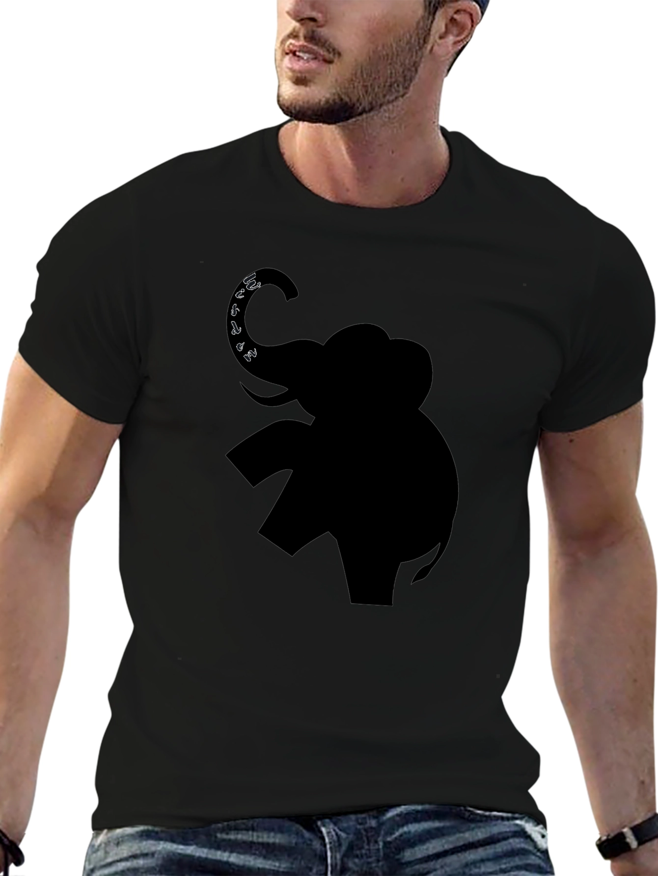 Elephant Graphic Print Black T-Shirt
