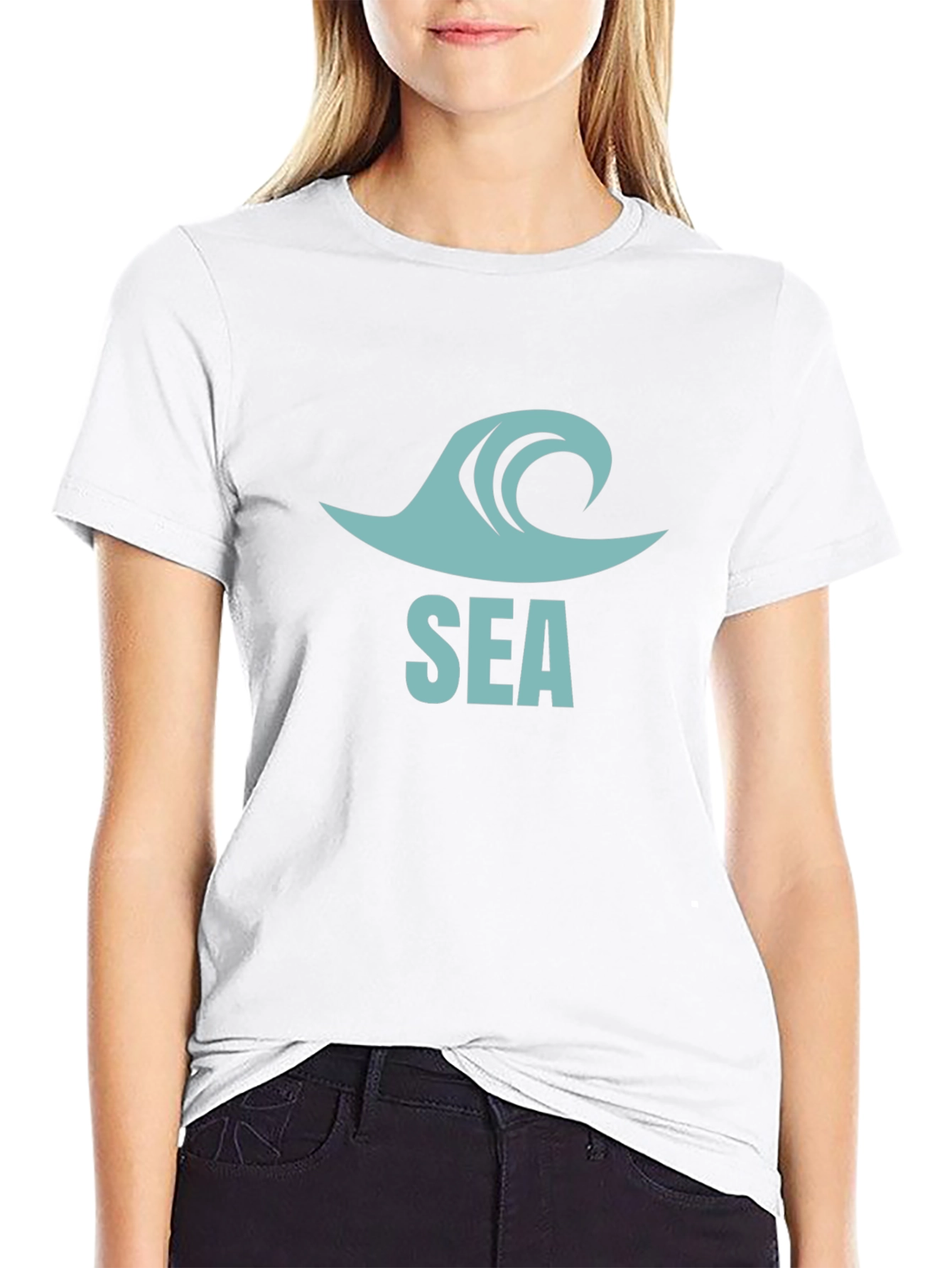 Sea Wave Graphic Tee - Casual Black T-Shirt