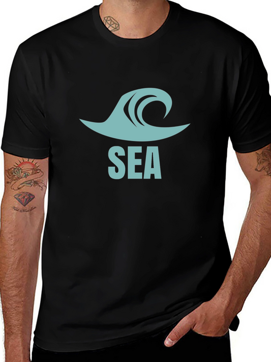 Sea Wave Graphic Tee - Casual Black T-Shirt