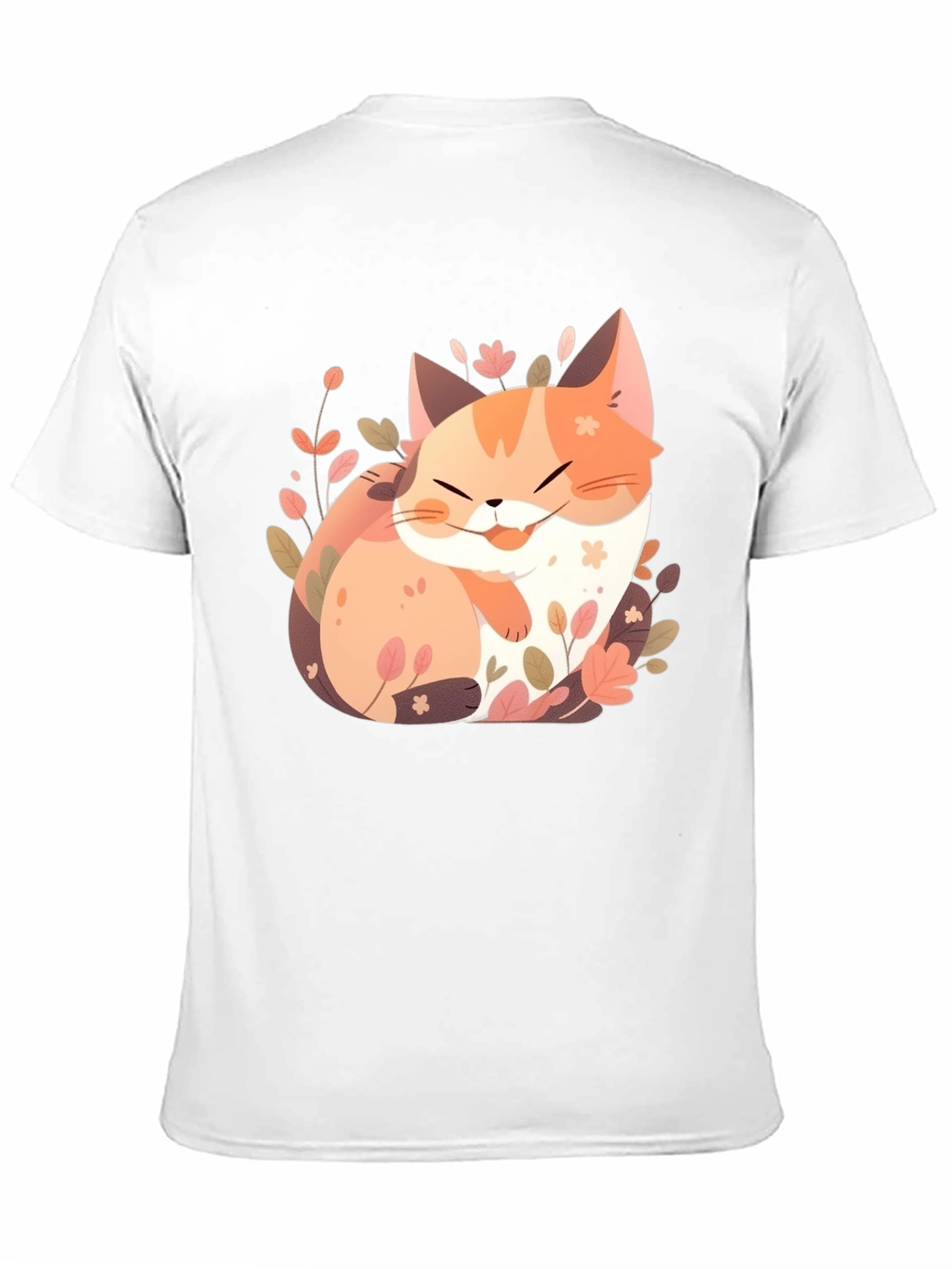 Cute Cat Floral Graphic Tee - Black